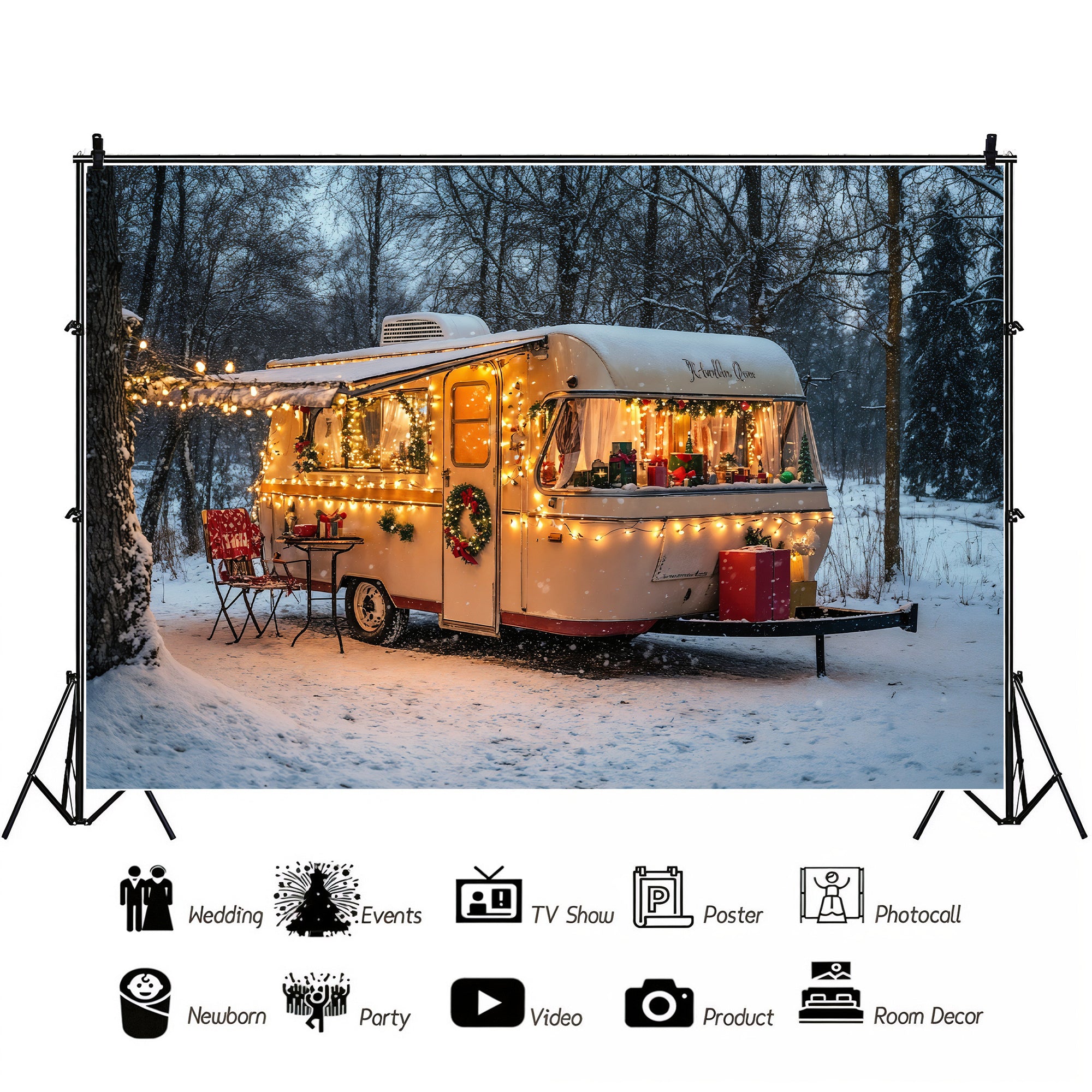 Cozy Christmas Camper Backdrop