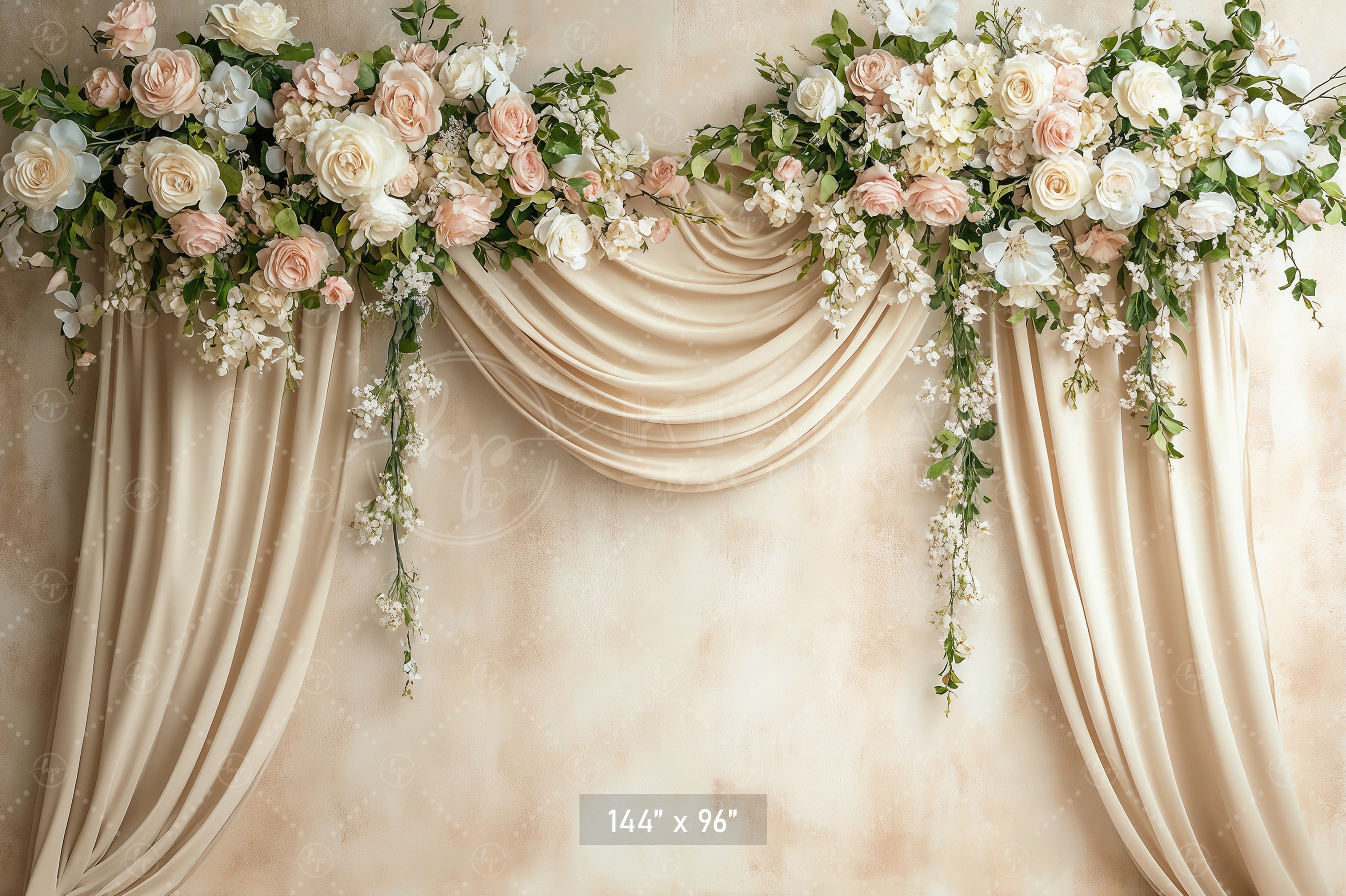 Elegant Floral Swag Curtains Backdrop