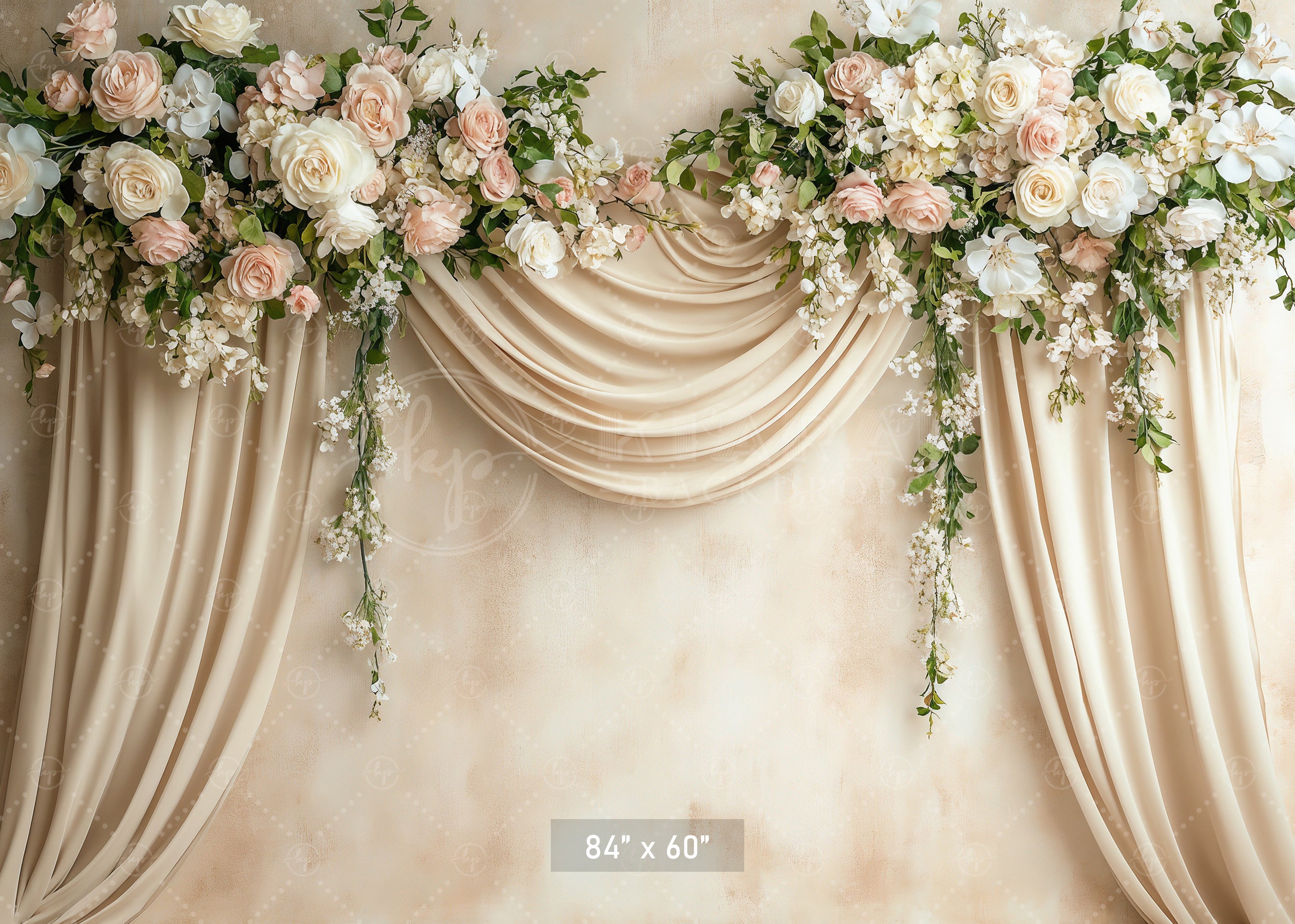 Elegant Floral Swag Curtains Backdrop
