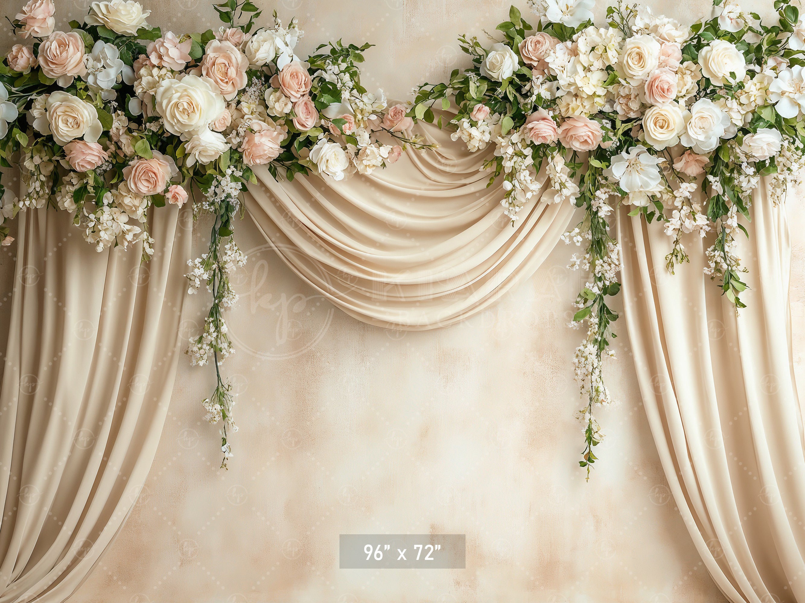 Elegant Floral Swag Curtains Backdrop