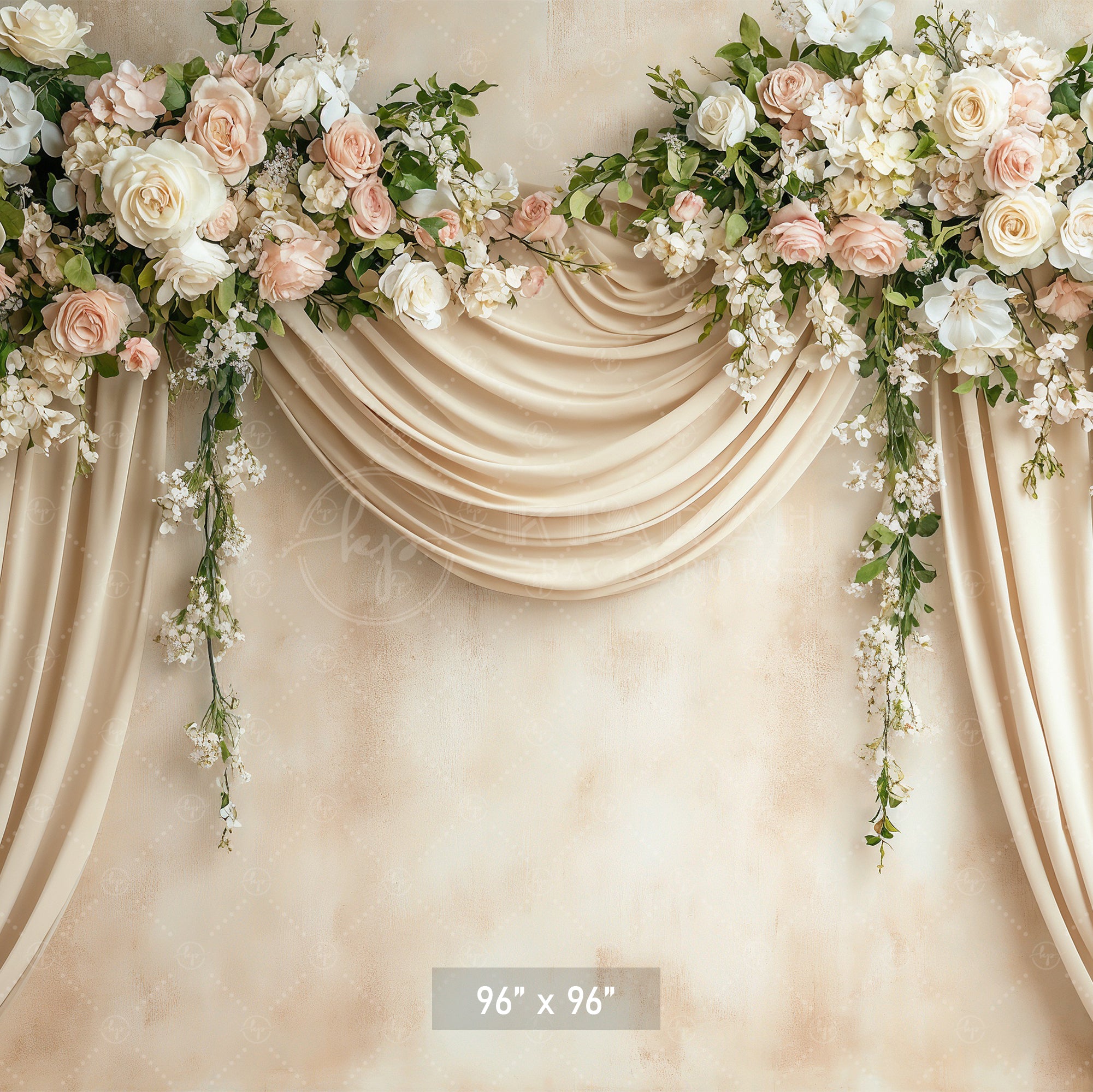 Elegant Floral Swag Curtains Backdrop