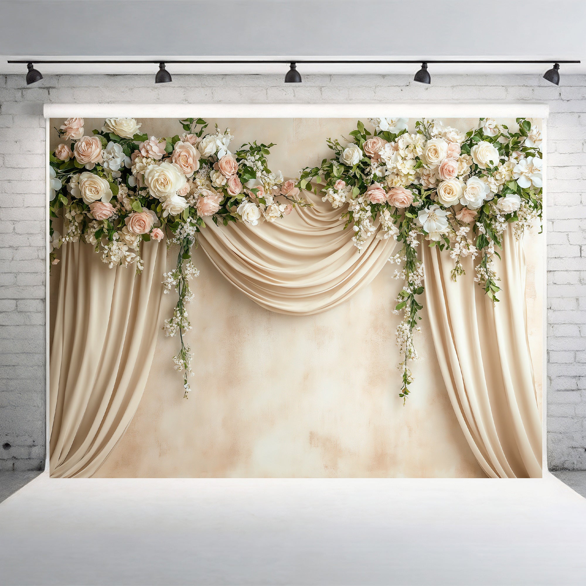 Elegant Floral Swag Curtains Backdrop