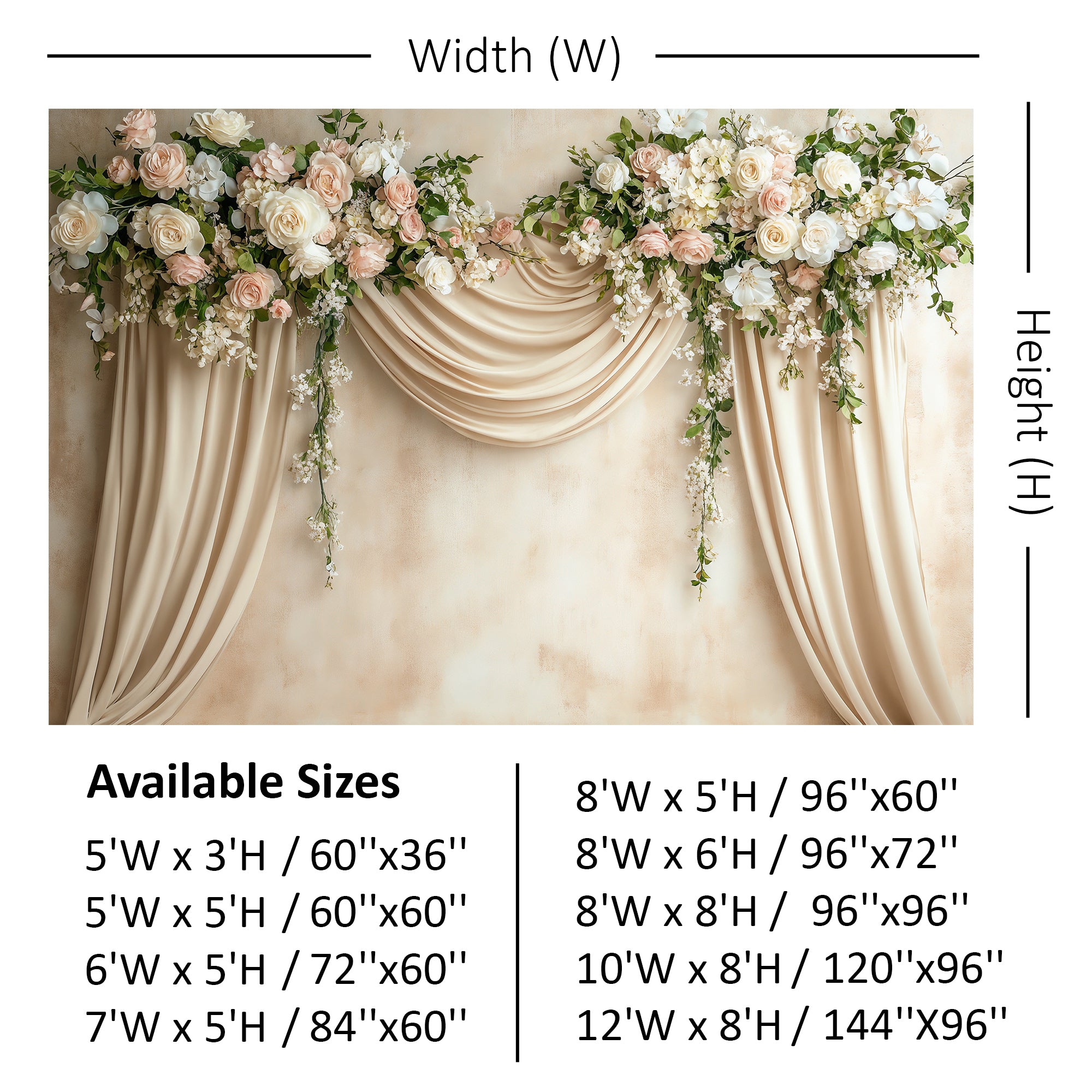 Elegant Floral Swag Curtains Backdrop