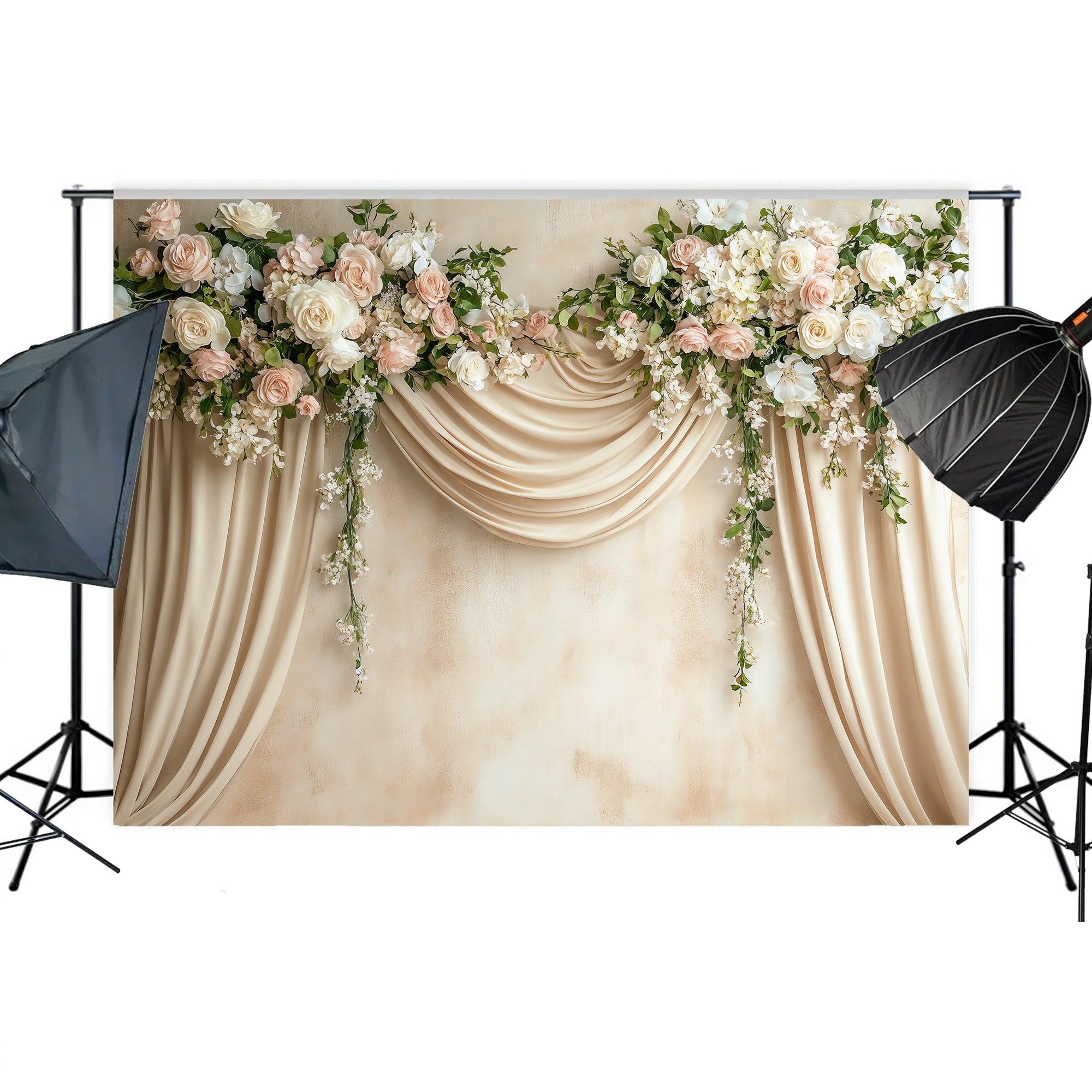 Elegant Floral Swag Curtains Backdrop