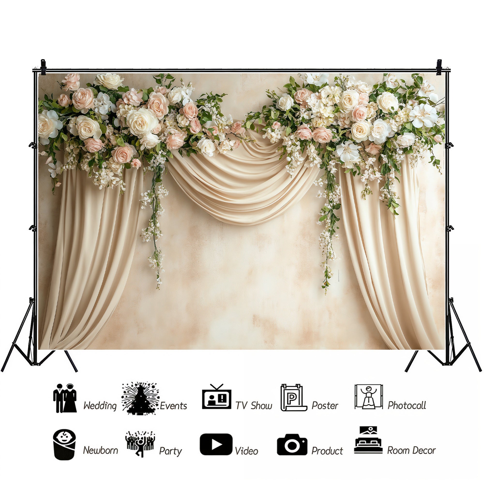 Elegant Floral Swag Curtains Backdrop