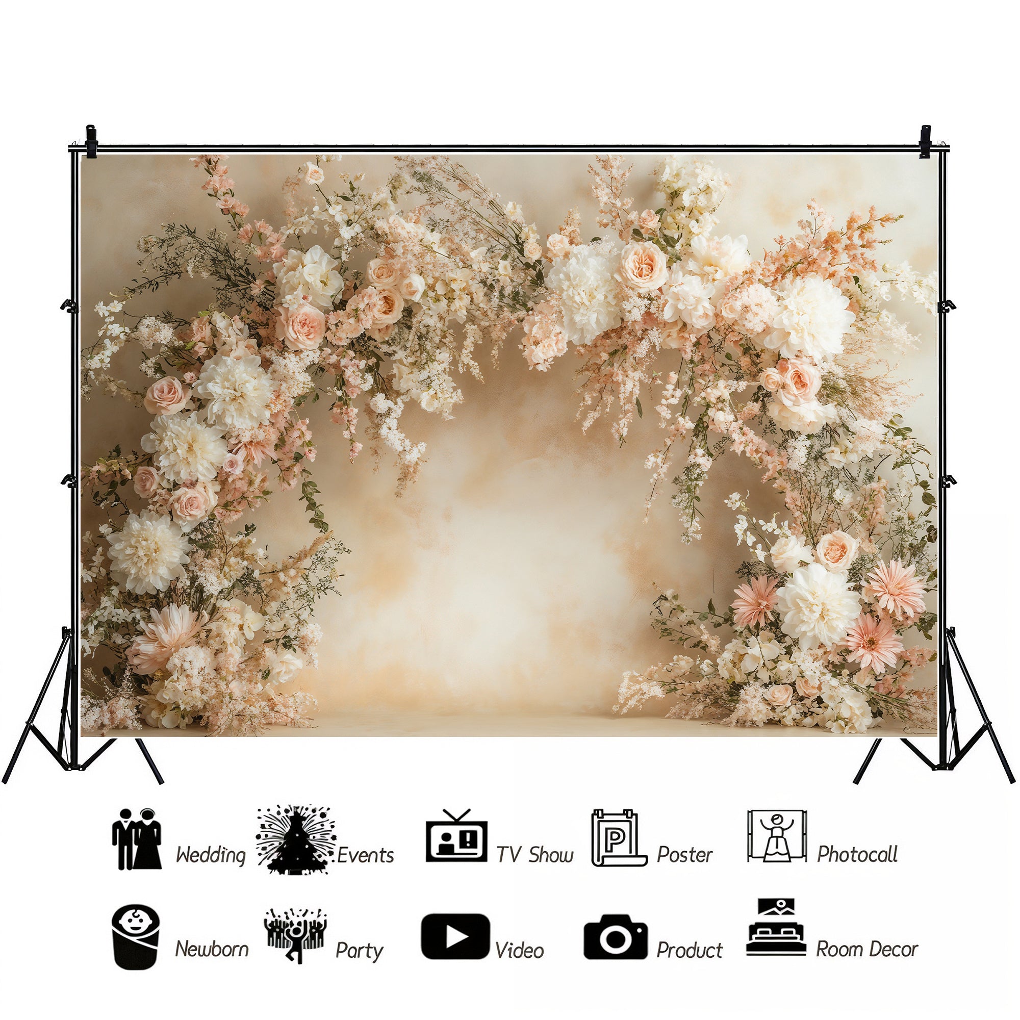 Romantic Blush Floral Arch Backdrop