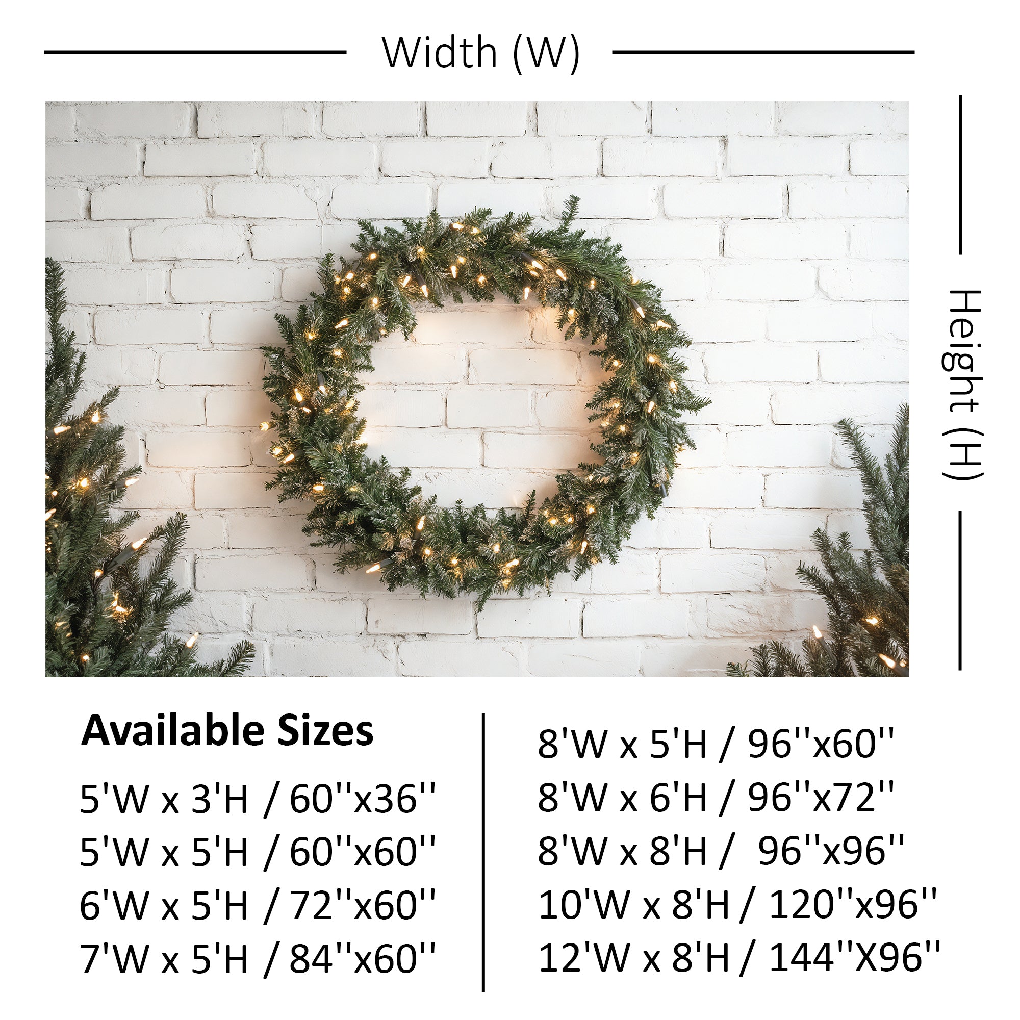 Lighted Wreath on White Brick Backdrop