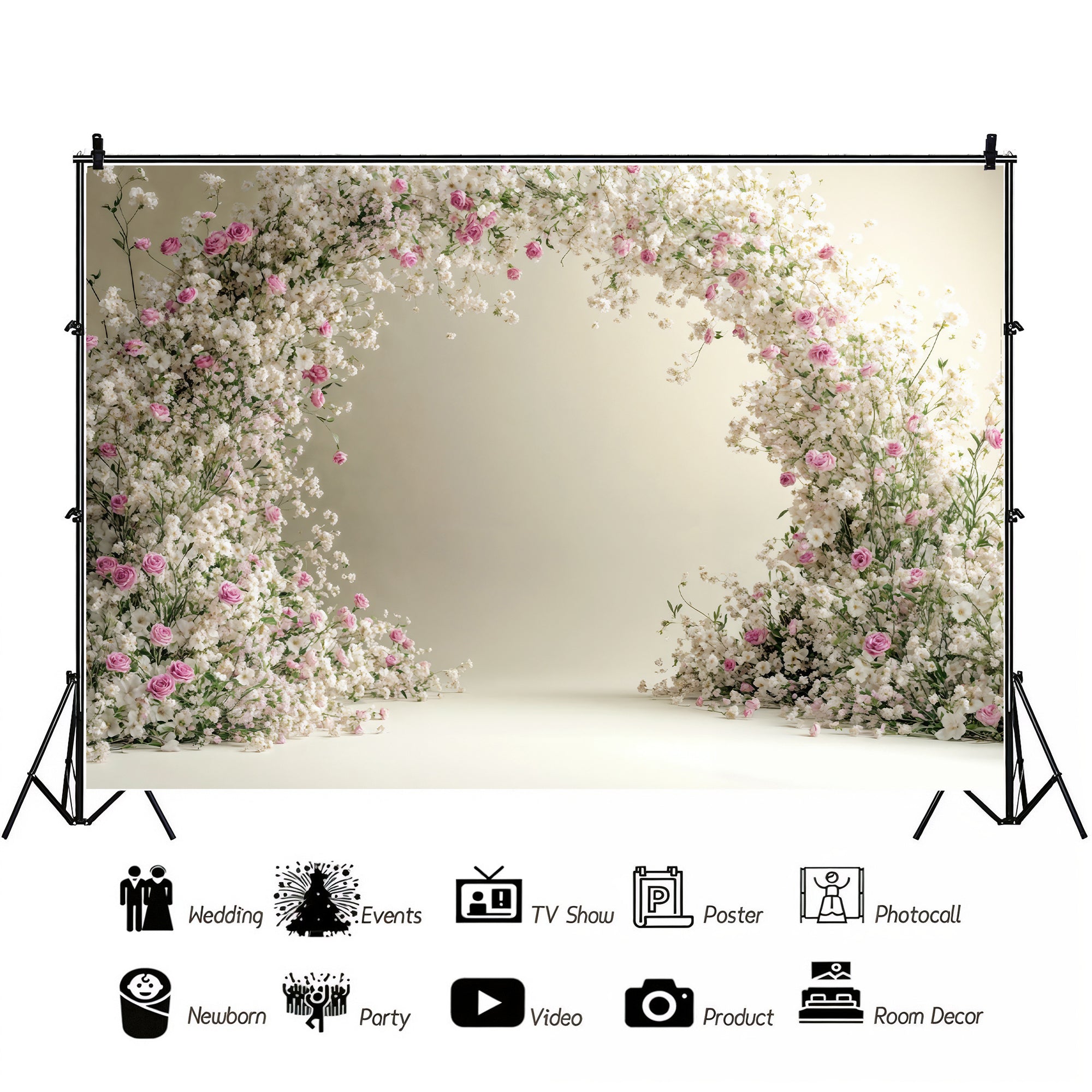 Baby's Breath & Rose Arch Backdrop