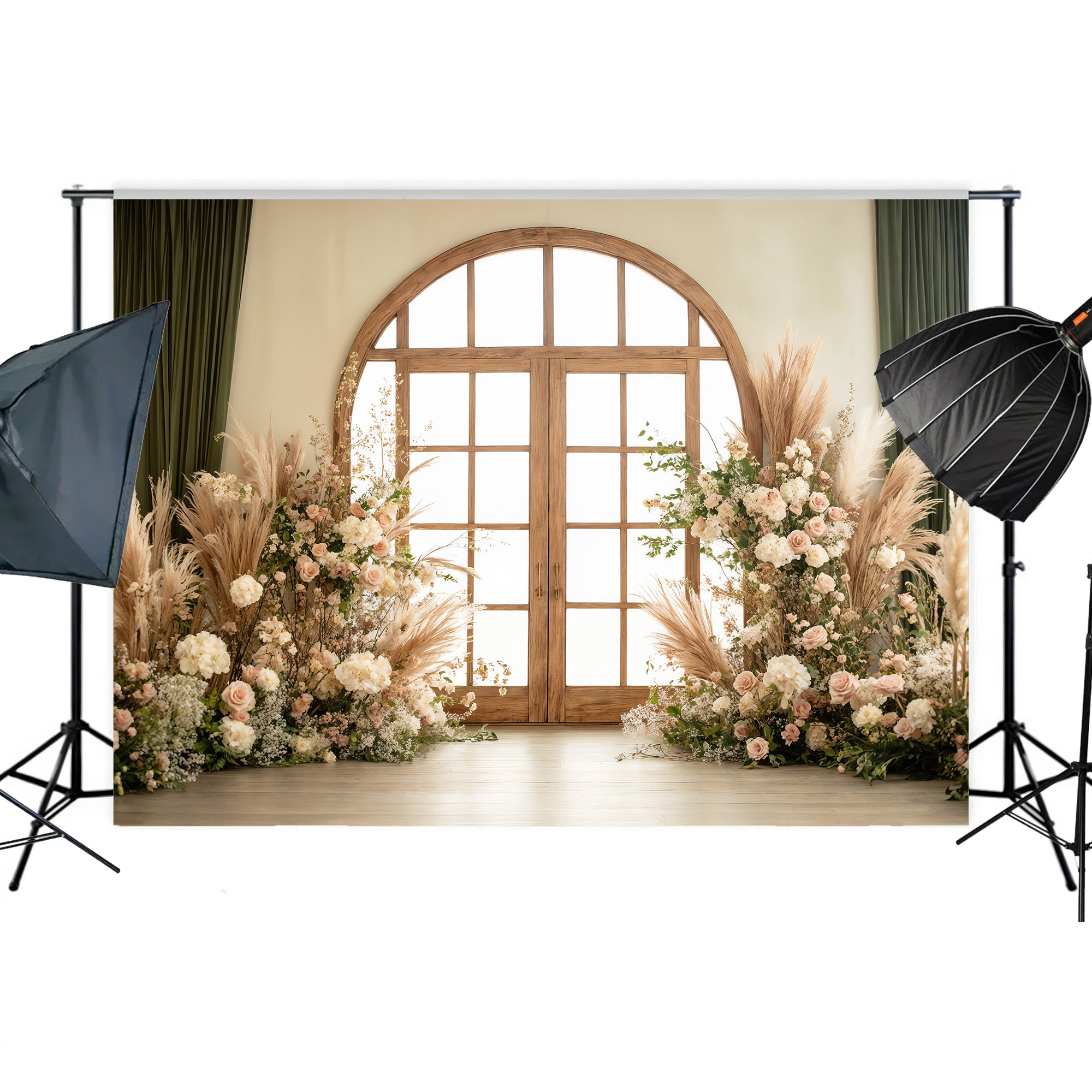 Sunlit Conservatory Door with Pampas Backdrop