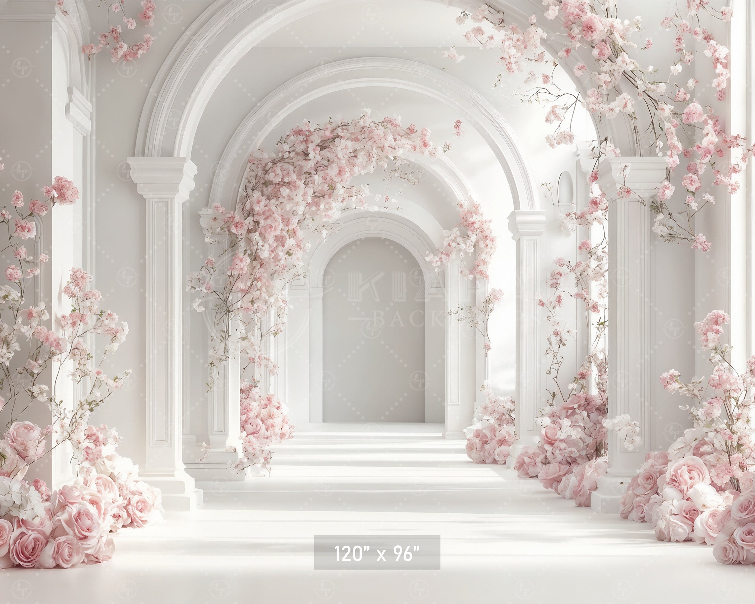 White Blossom Archway Corridor Backdrop