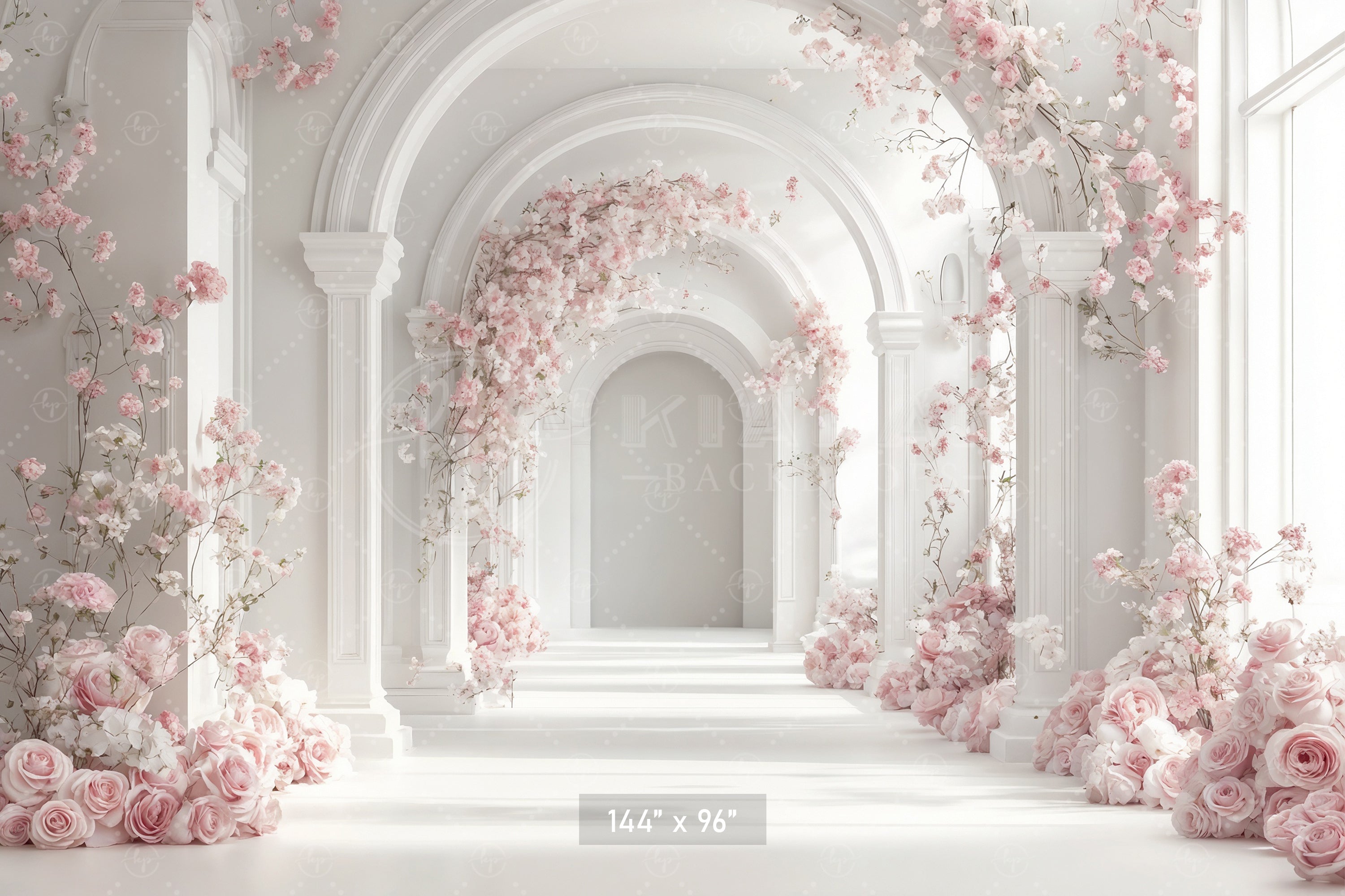 White Blossom Archway Corridor Backdrop