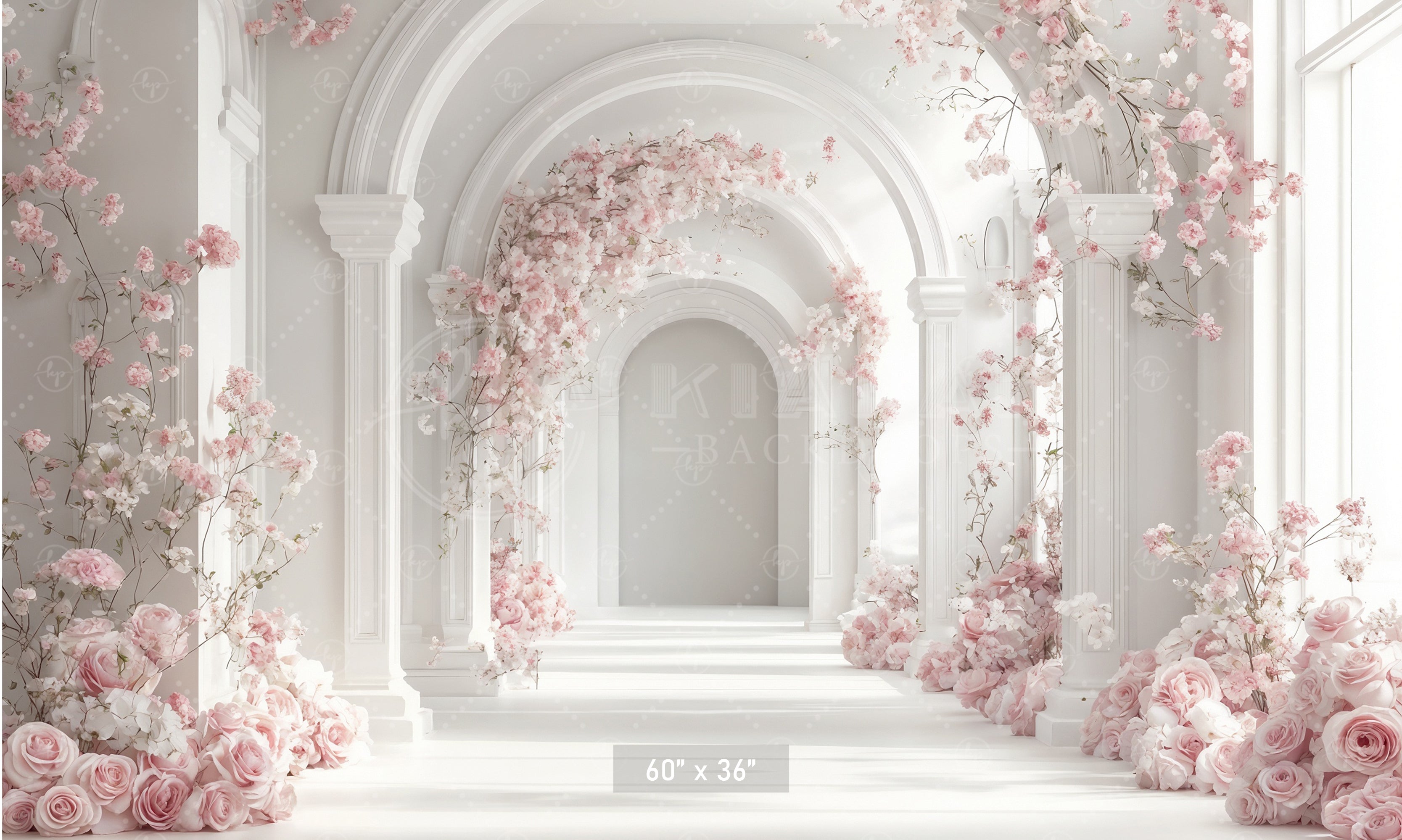 White Blossom Archway Corridor Backdrop