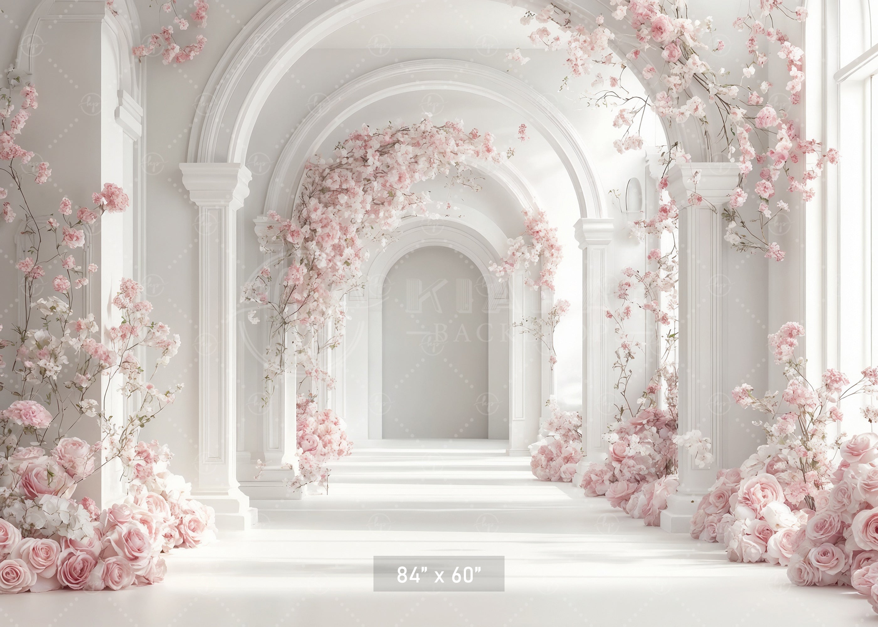White Blossom Archway Corridor Backdrop