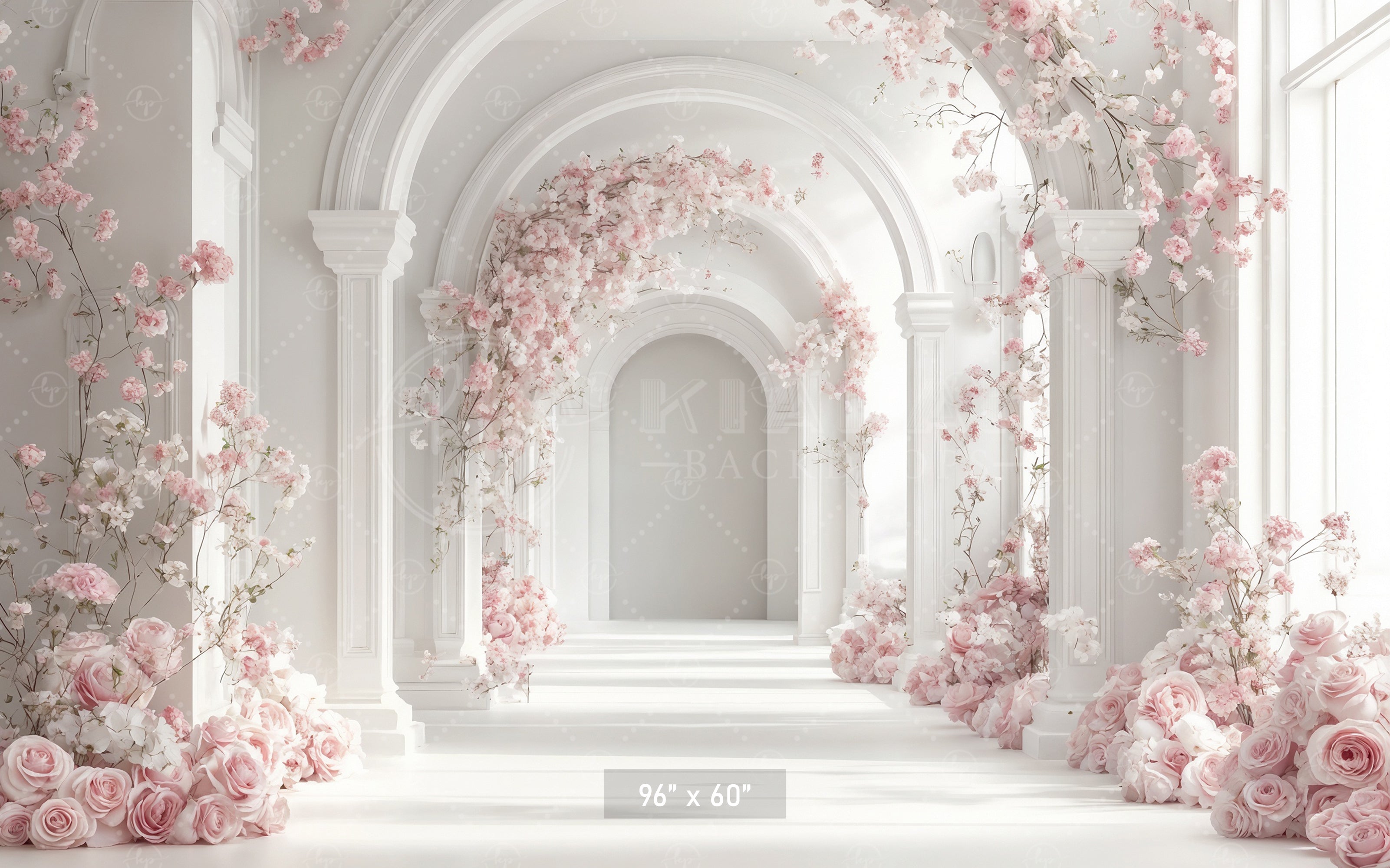 White Blossom Archway Corridor Backdrop