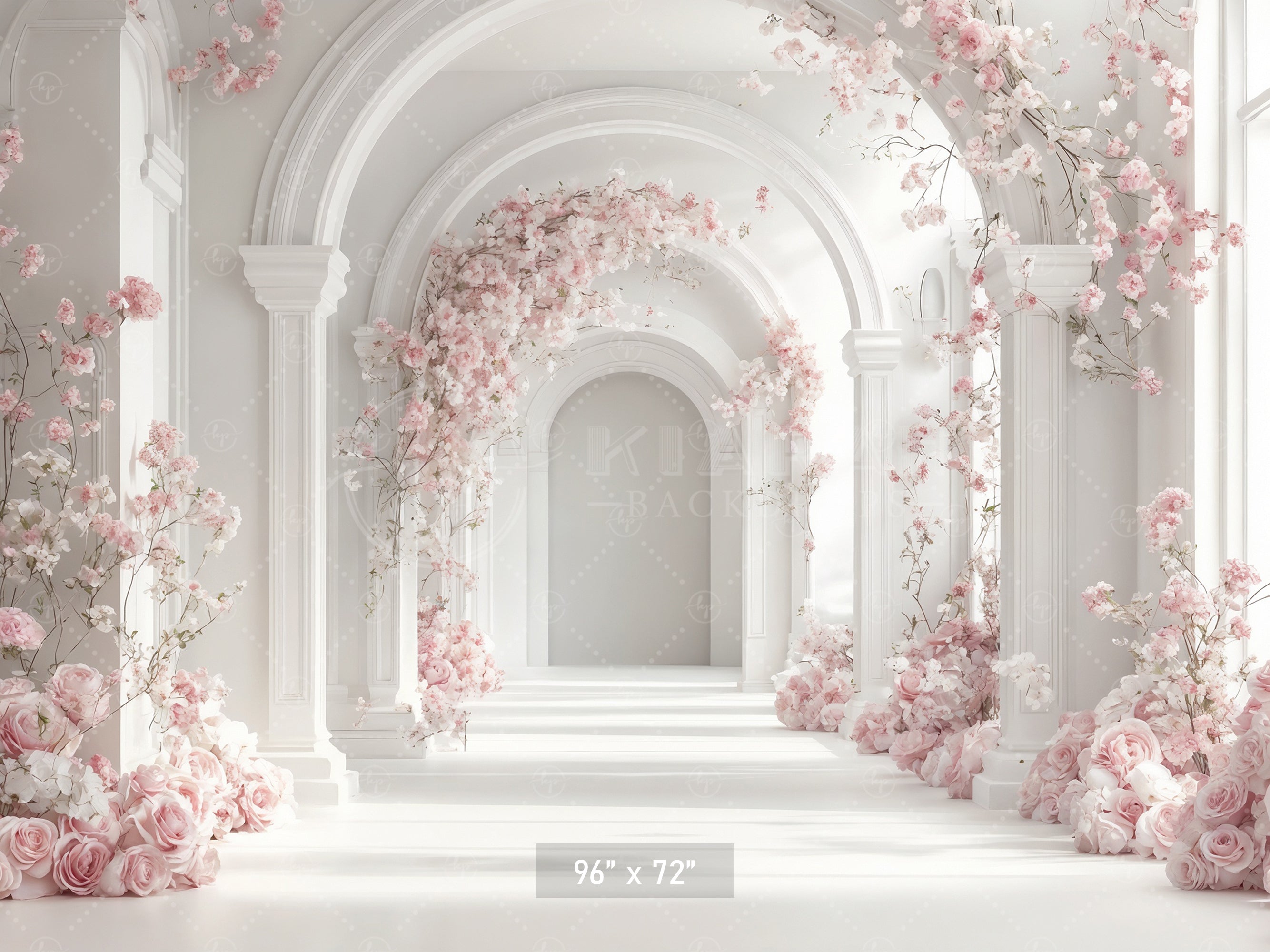 White Blossom Archway Corridor Backdrop