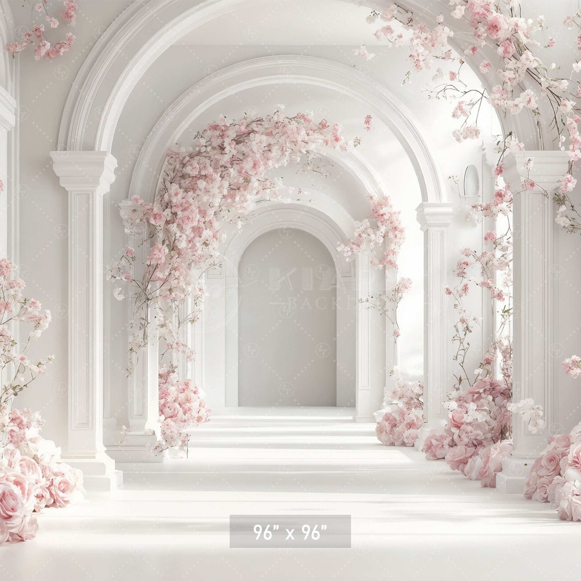 White Blossom Archway Corridor Backdrop