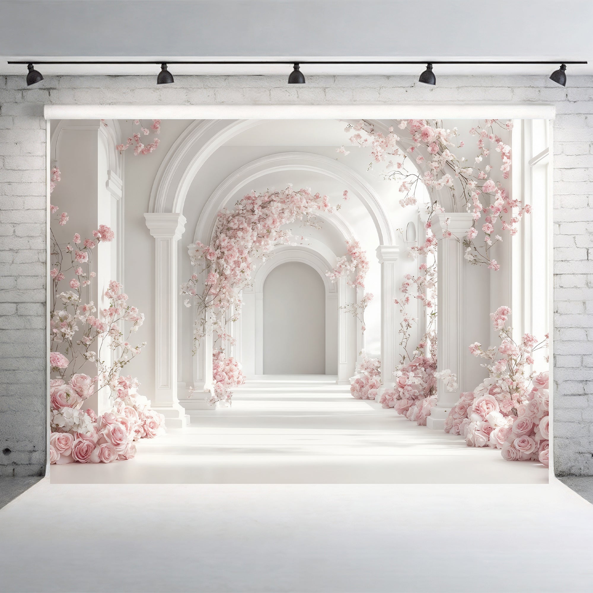 White Blossom Archway Corridor Backdrop