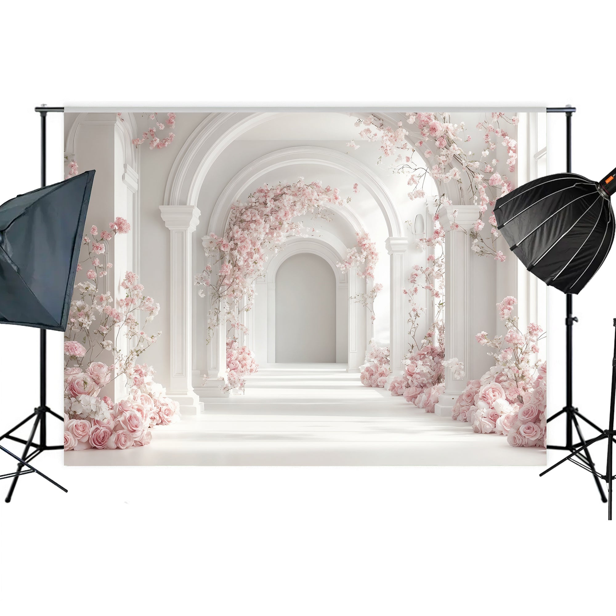 White Blossom Archway Corridor Backdrop