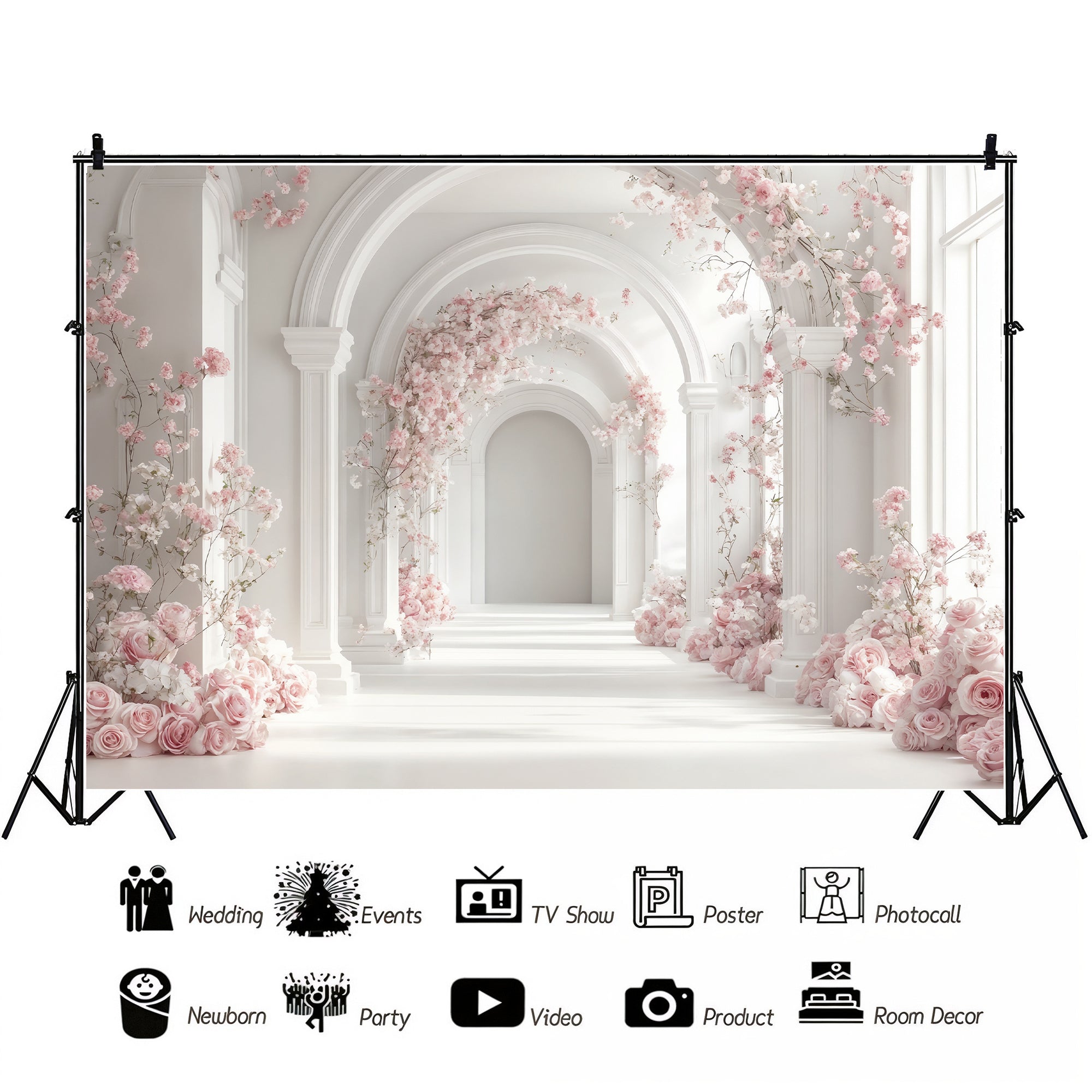 White Blossom Archway Corridor Backdrop