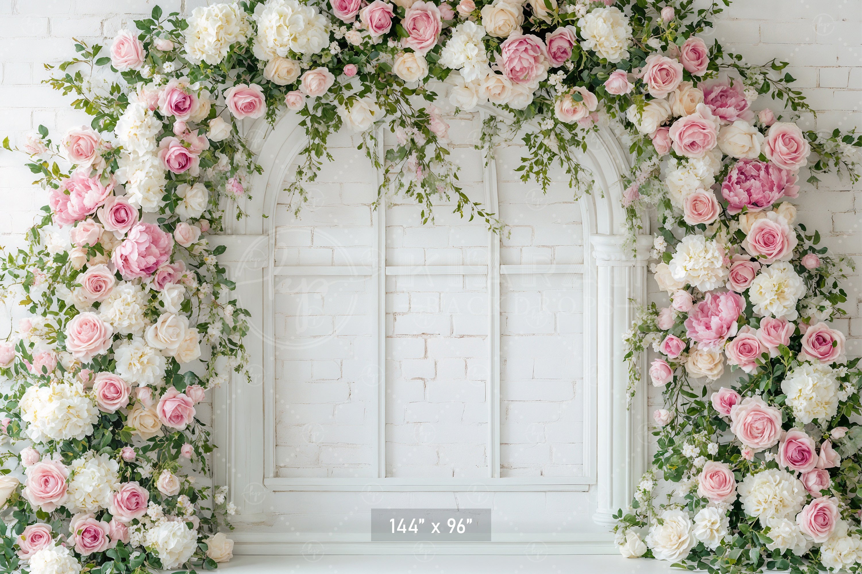 White Brick Window Floral Arch Backdrop