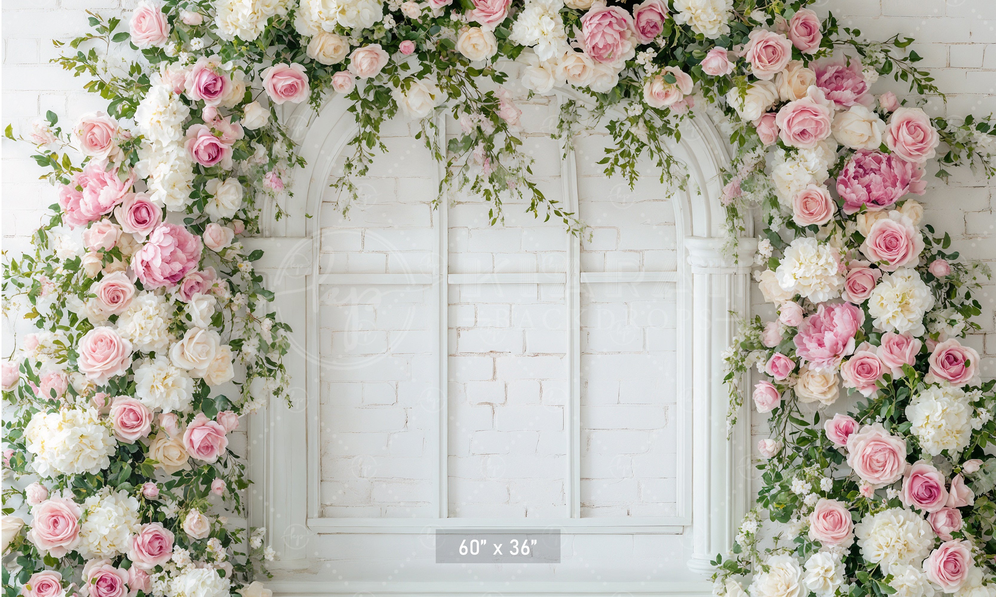 White Brick Window Floral Arch Backdrop