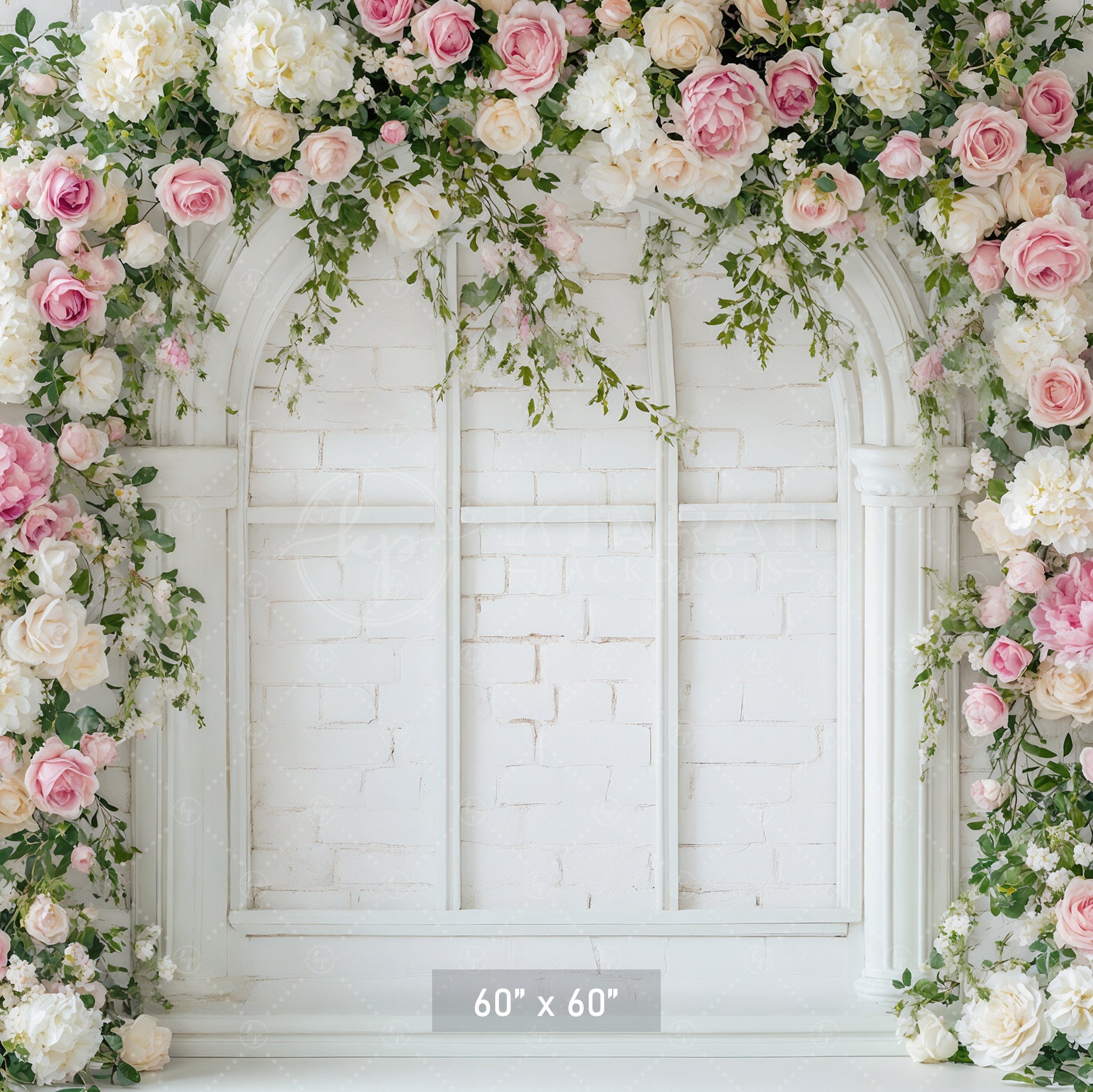White Brick Window Floral Arch Backdrop