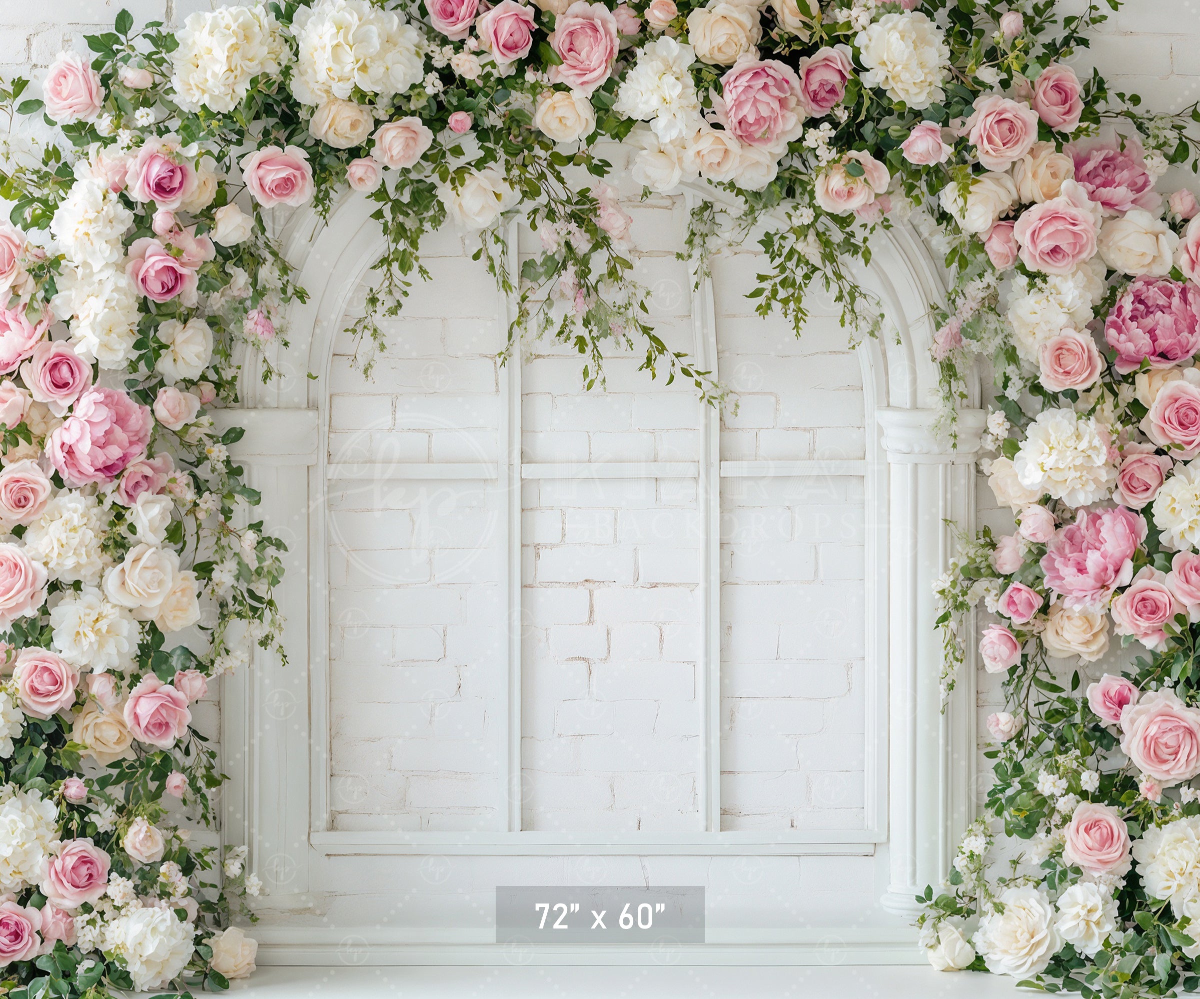 White Brick Window Floral Arch Backdrop