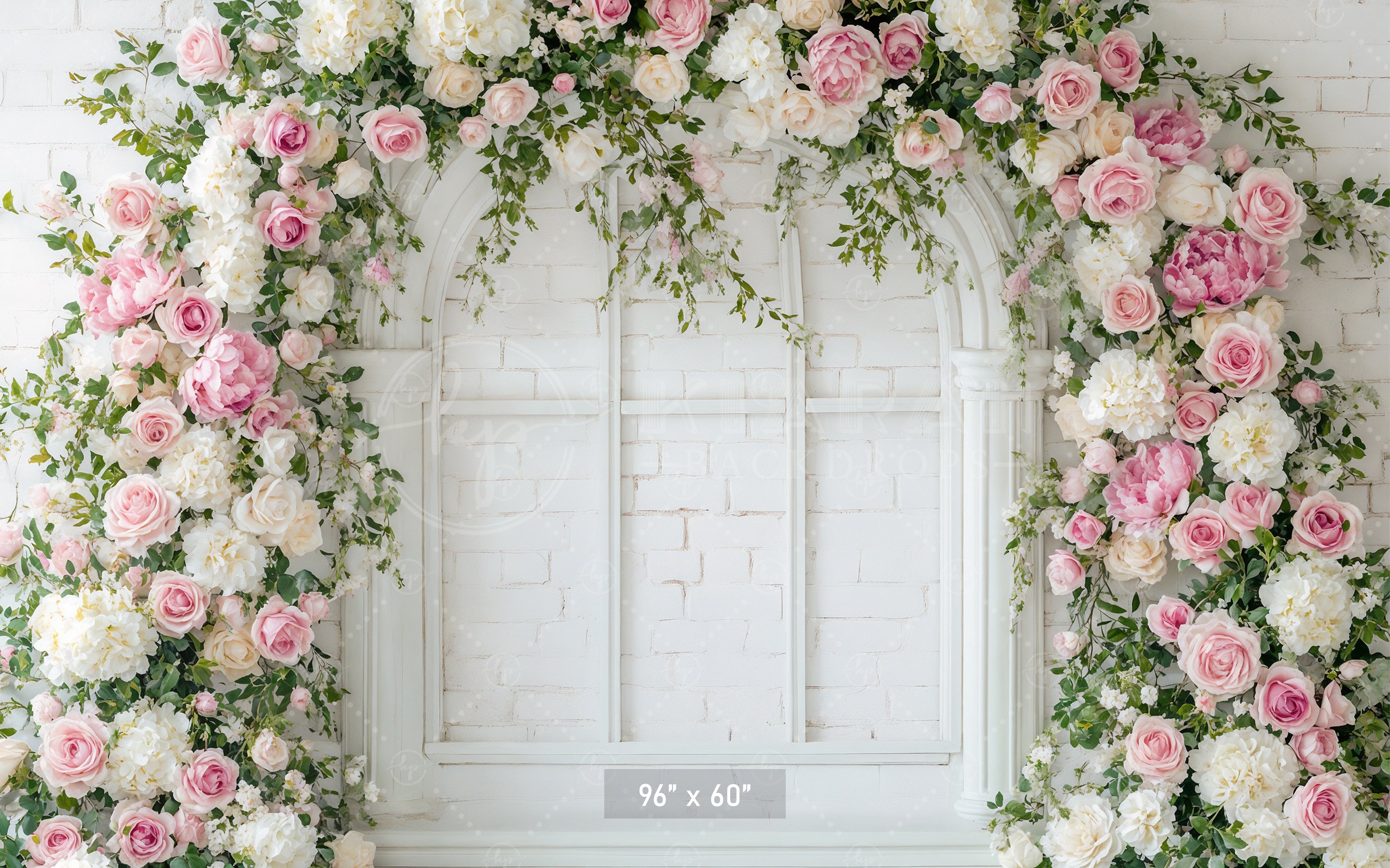 White Brick Window Floral Arch Backdrop