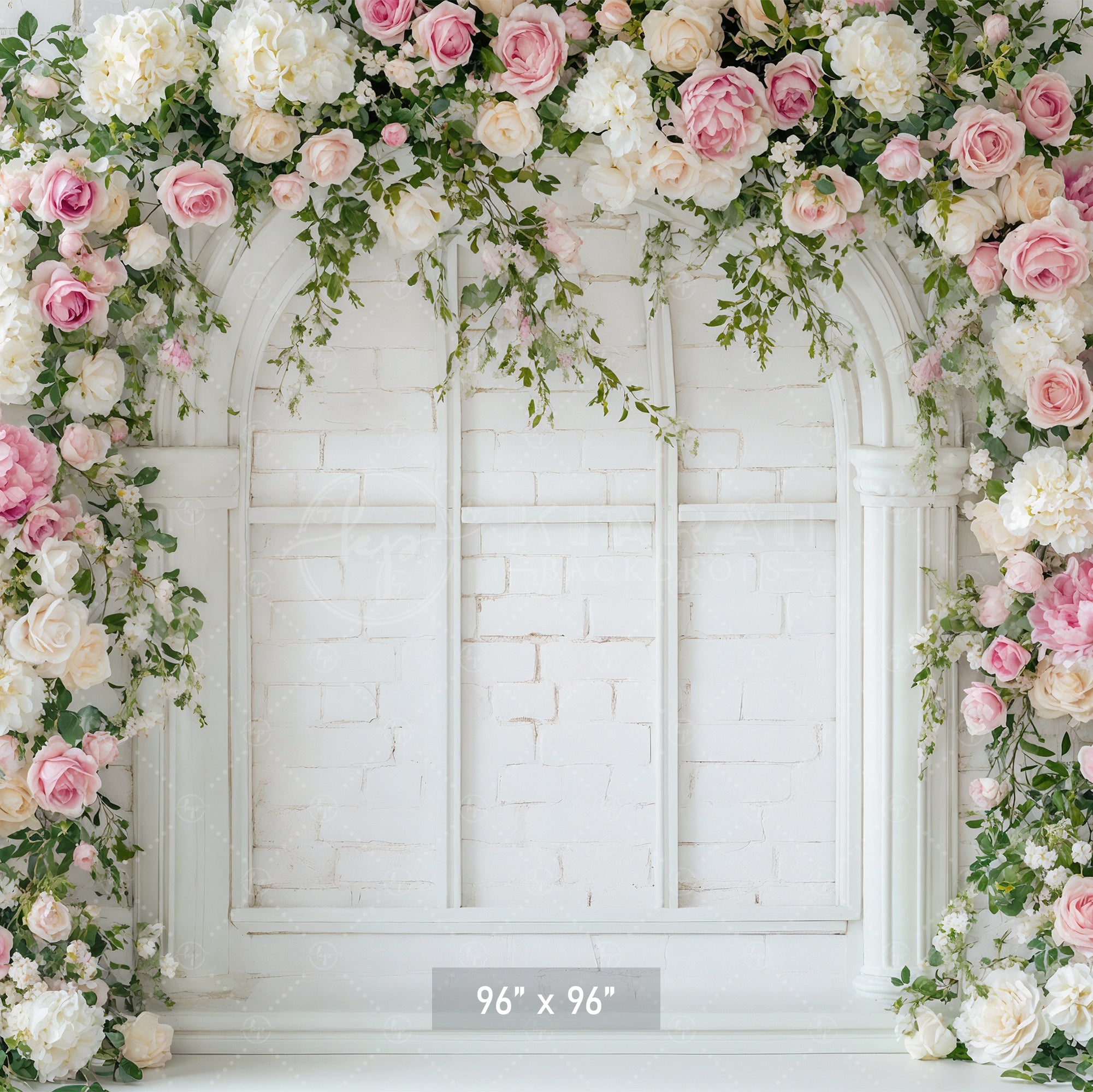 White Brick Window Floral Arch Backdrop