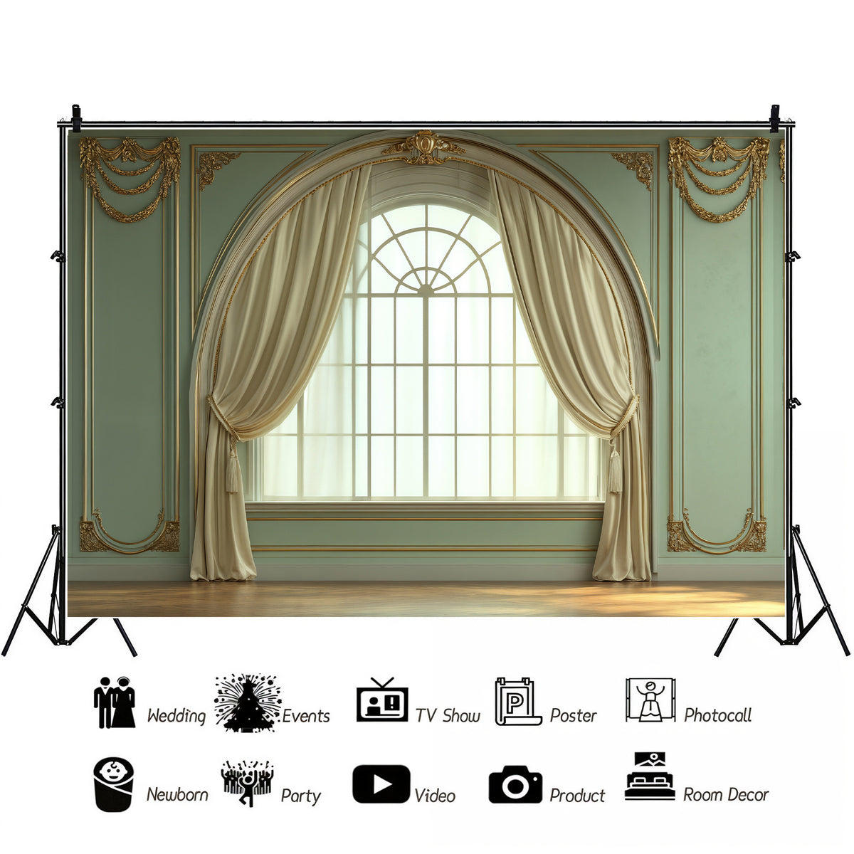 Regal Sage Green Window Arch Backdrop – Kiarah Backdrops