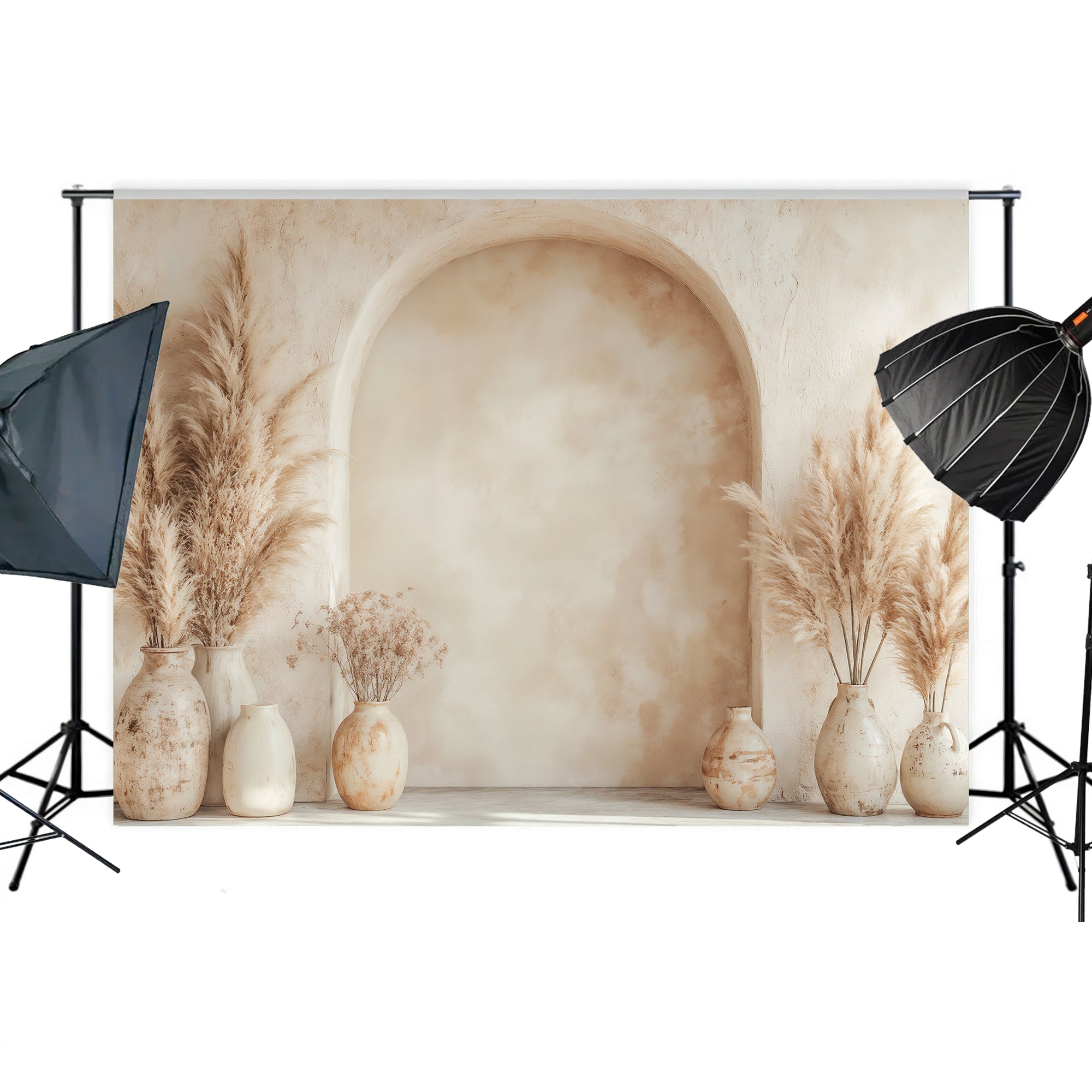 Boho Arch with Pampas Vases Backdrop