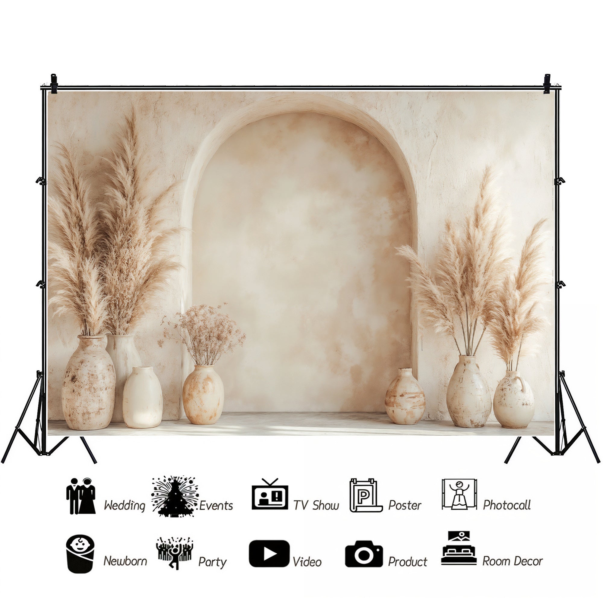 Boho Arch with Pampas Vases Backdrop