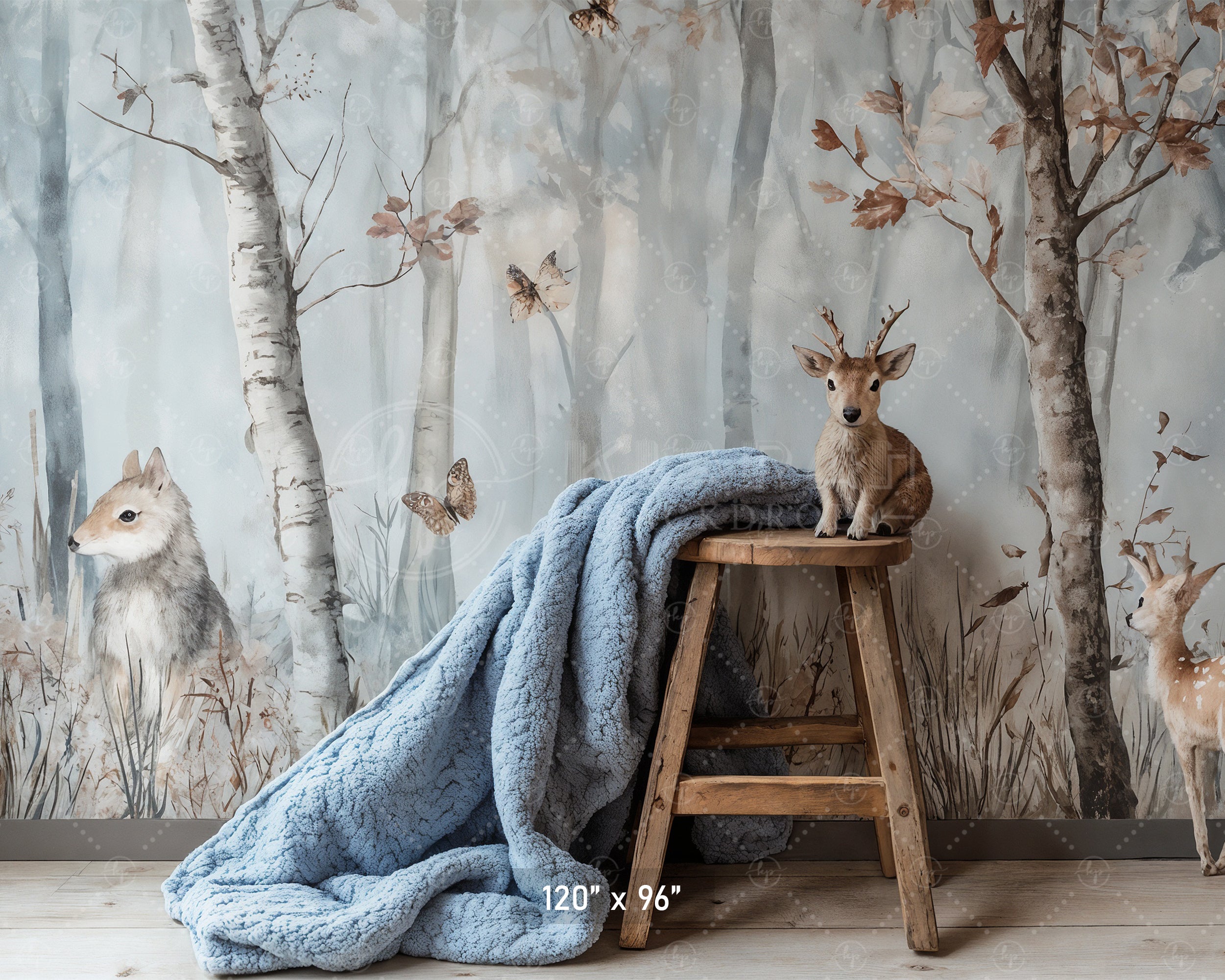 Painted Woodland Animals Backdrop