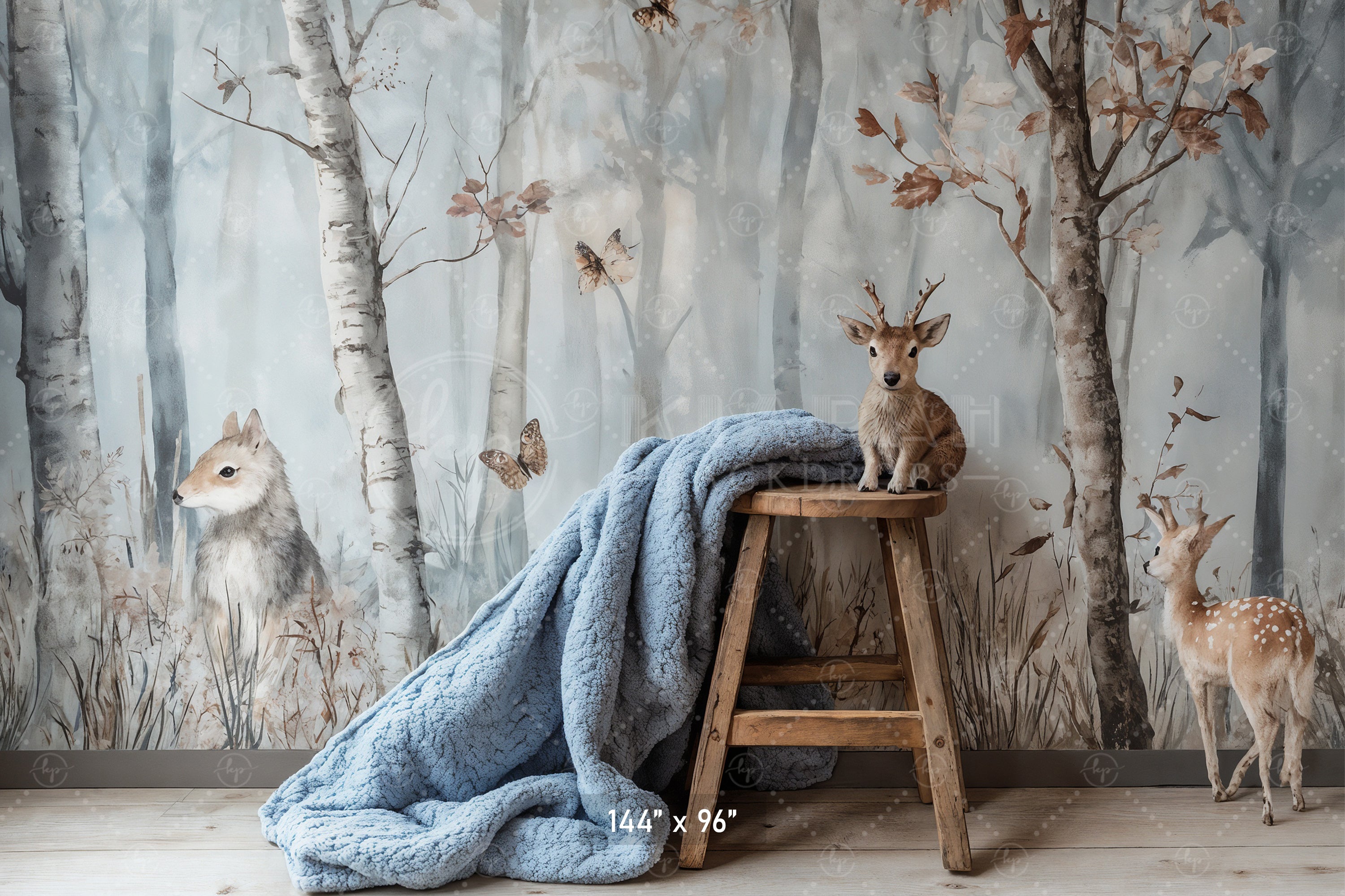 Painted Woodland Animals Backdrop