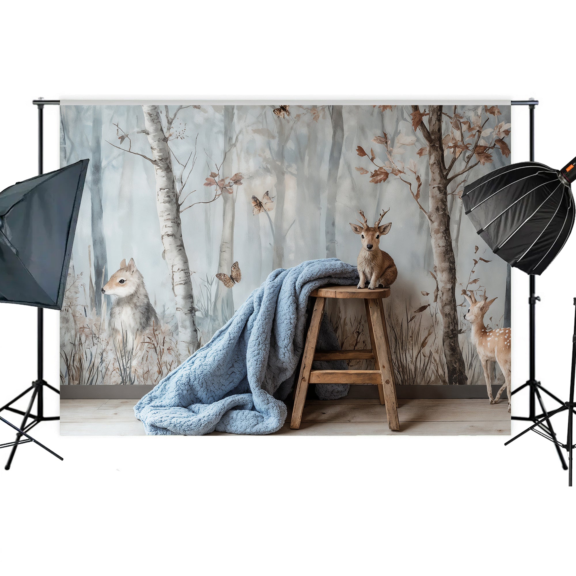 Painted Woodland Animals Backdrop