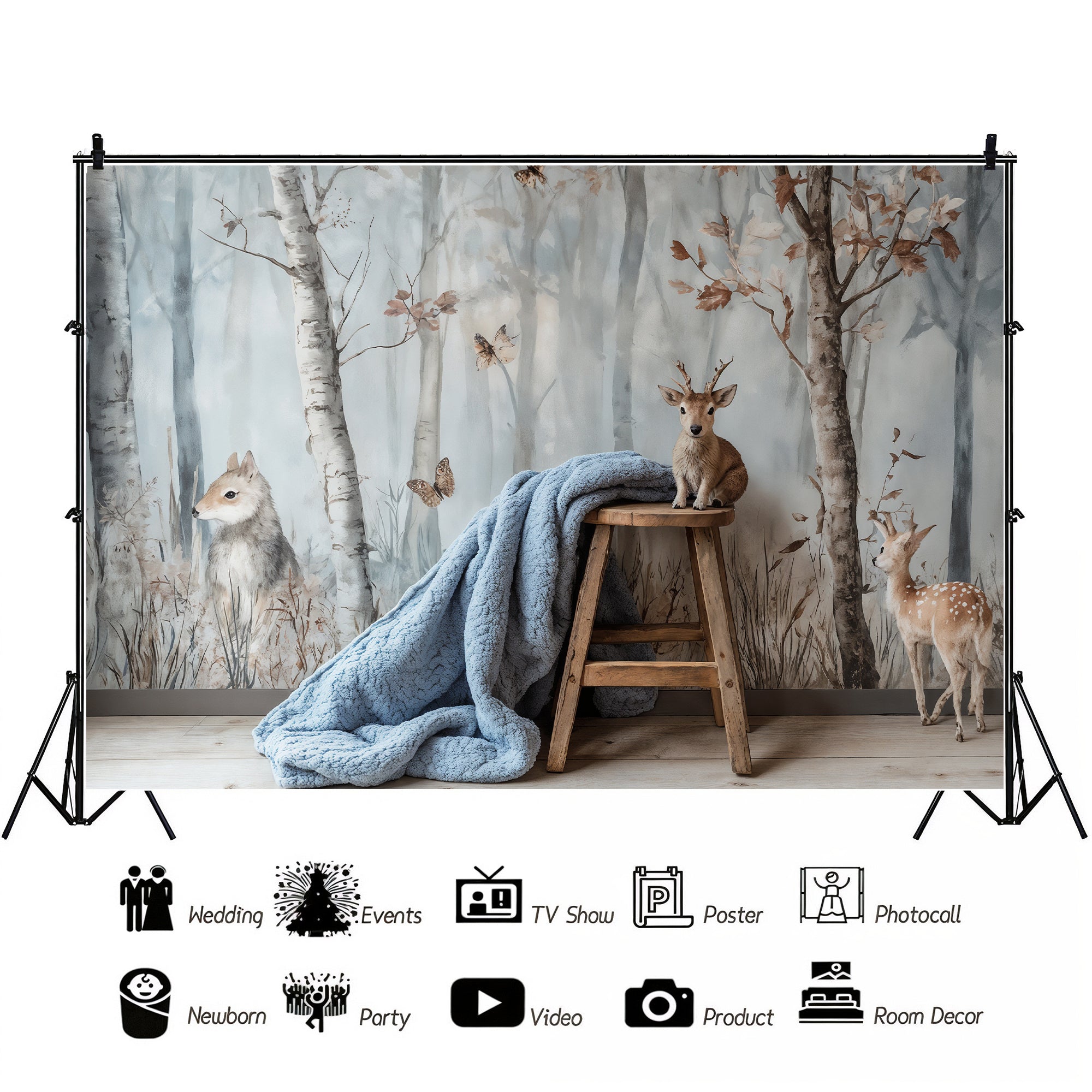 Painted Woodland Animals Backdrop