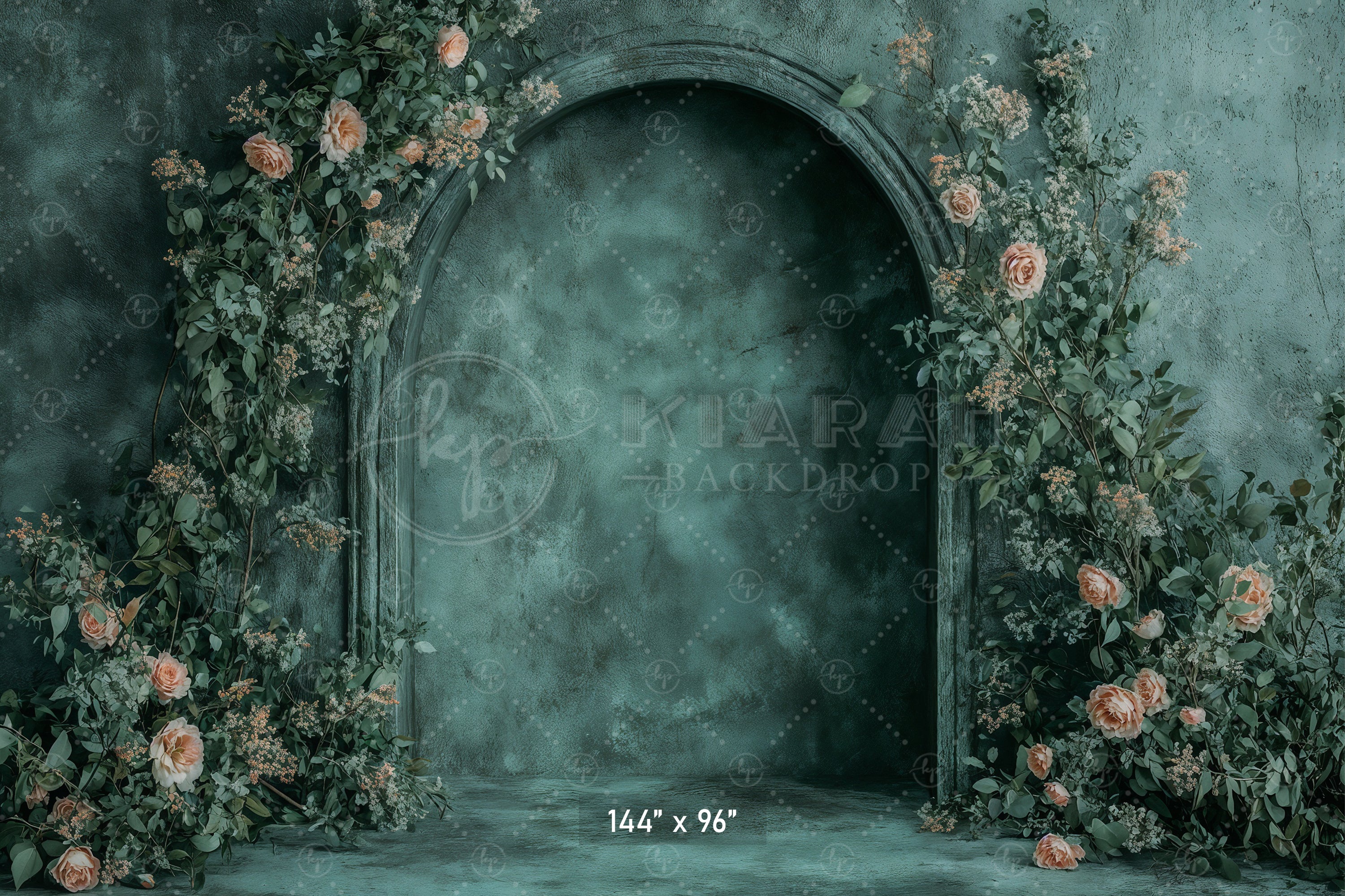 Moody Teal Arch with Roses Backdrop