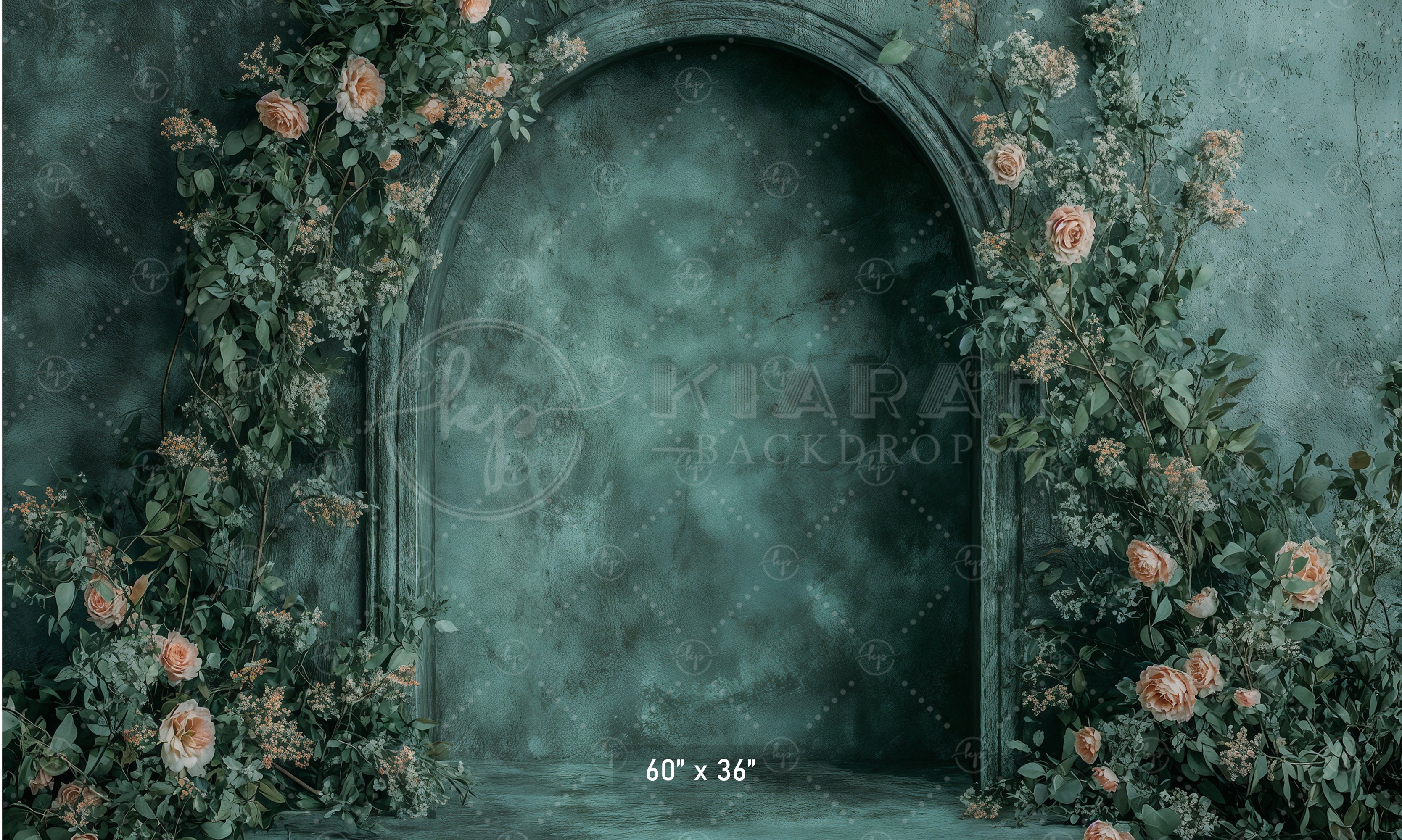 Moody Teal Arch with Roses Backdrop