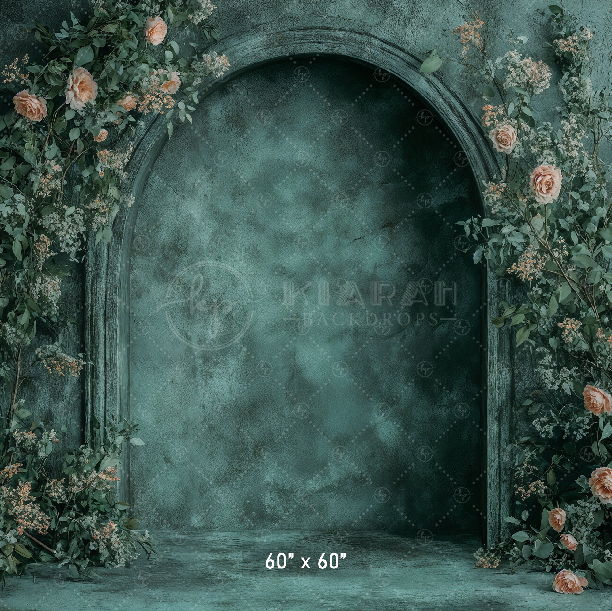 Moody Teal Arch with Roses Backdrop