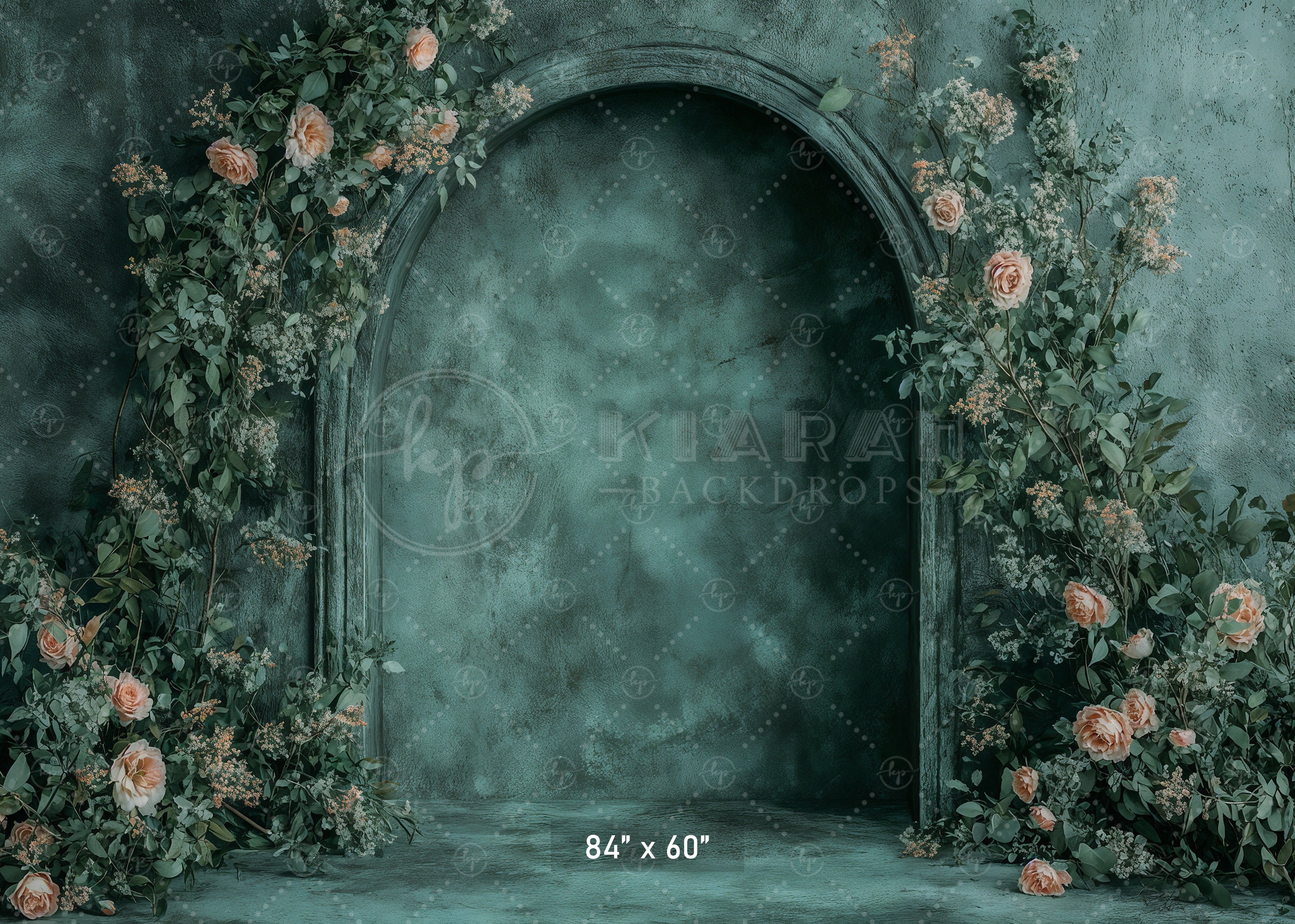 Moody Teal Arch with Roses Backdrop
