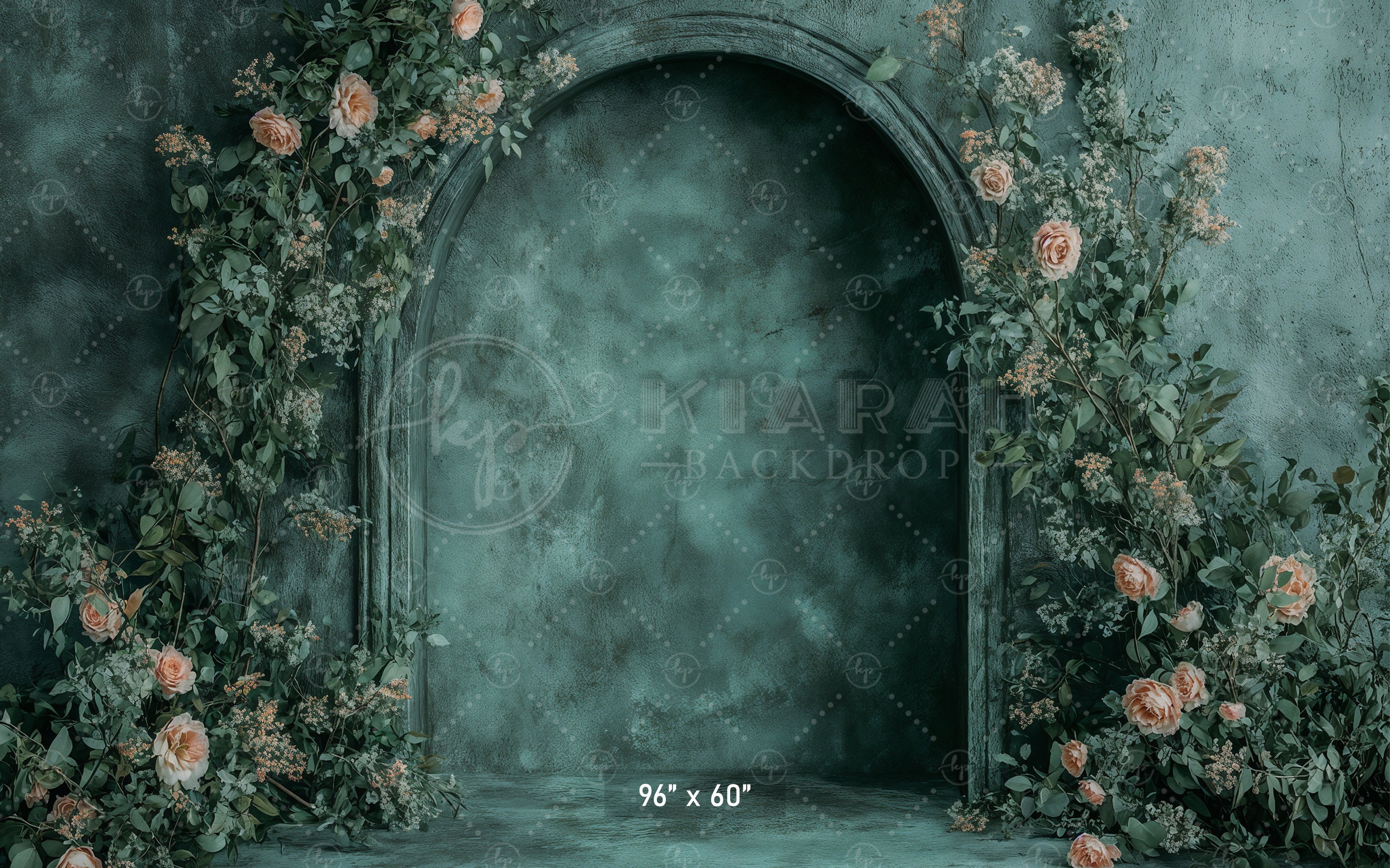 Moody Teal Arch with Roses Backdrop
