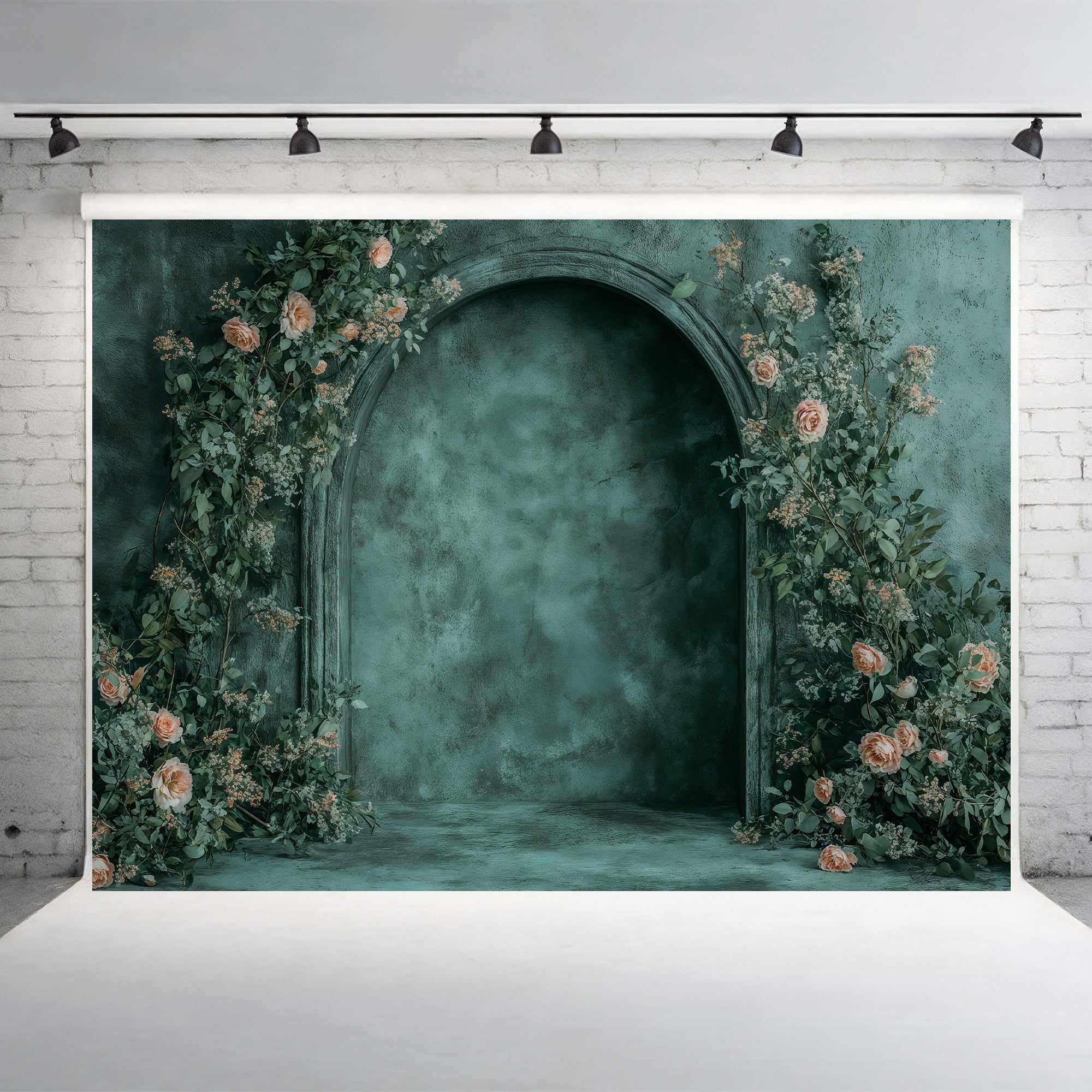 Moody Teal Arch with Roses Backdrop