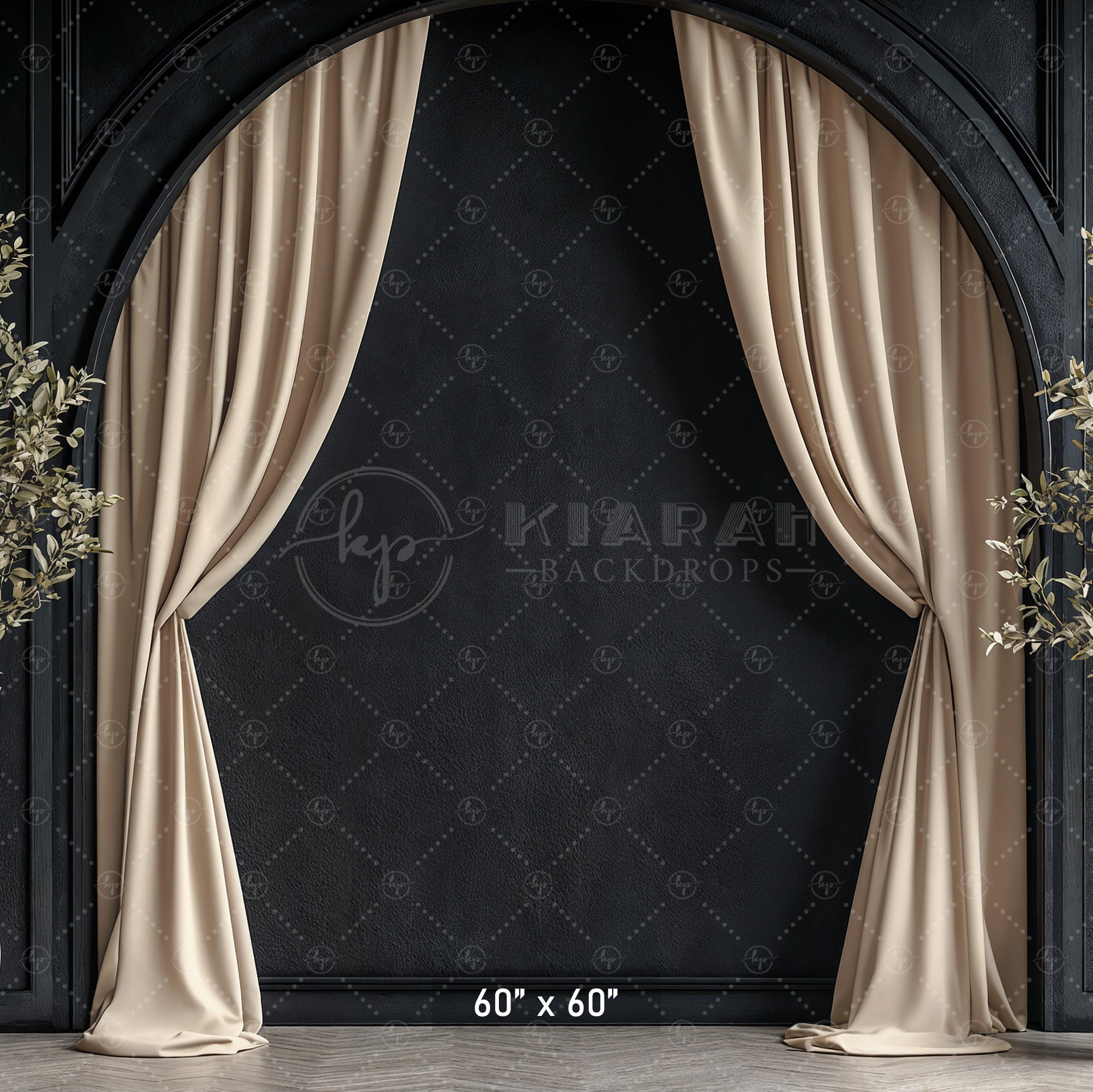 Modern Black Arch with Olive Branches Backdrop