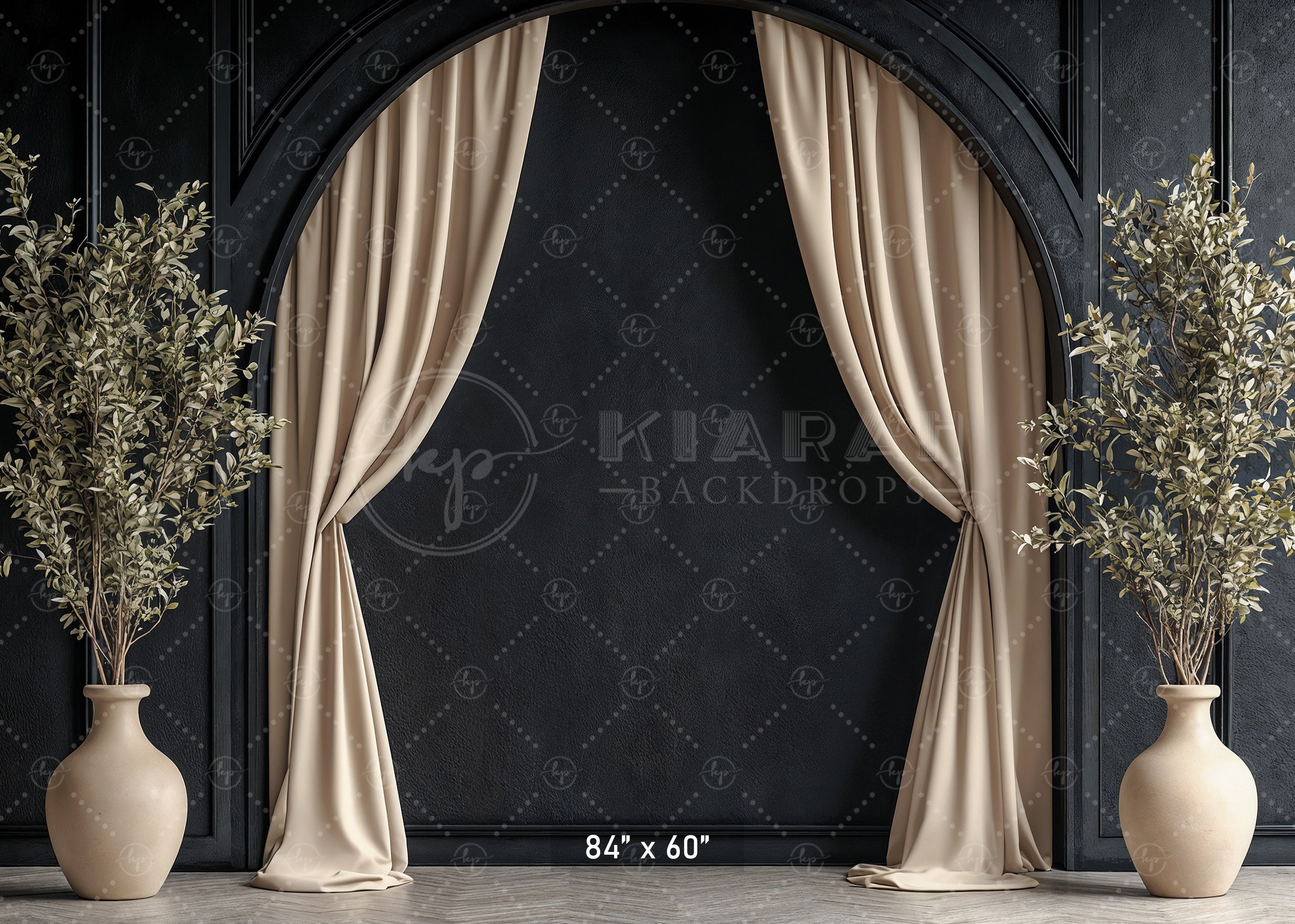 Modern Black Arch with Olive Branches Backdrop