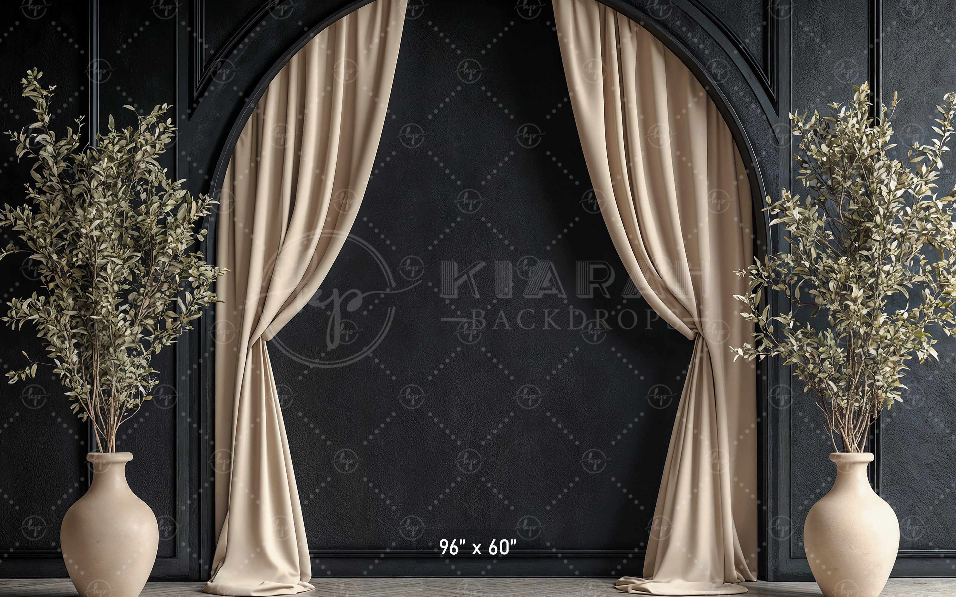 Modern Black Arch with Olive Branches Backdrop