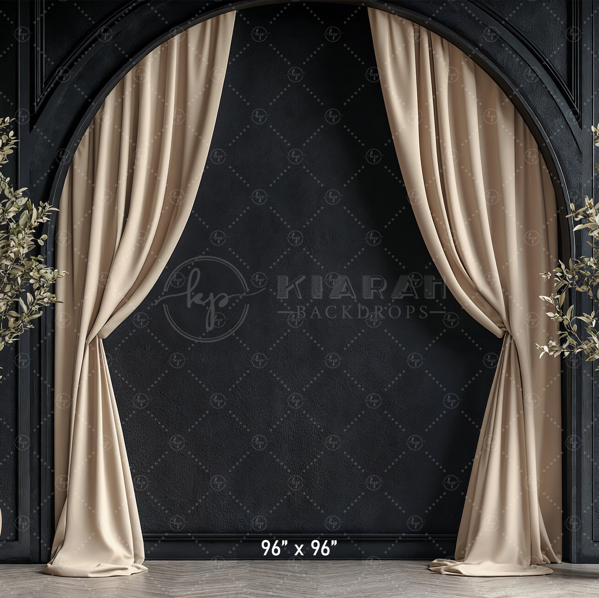 Modern Black Arch with Olive Branches Backdrop