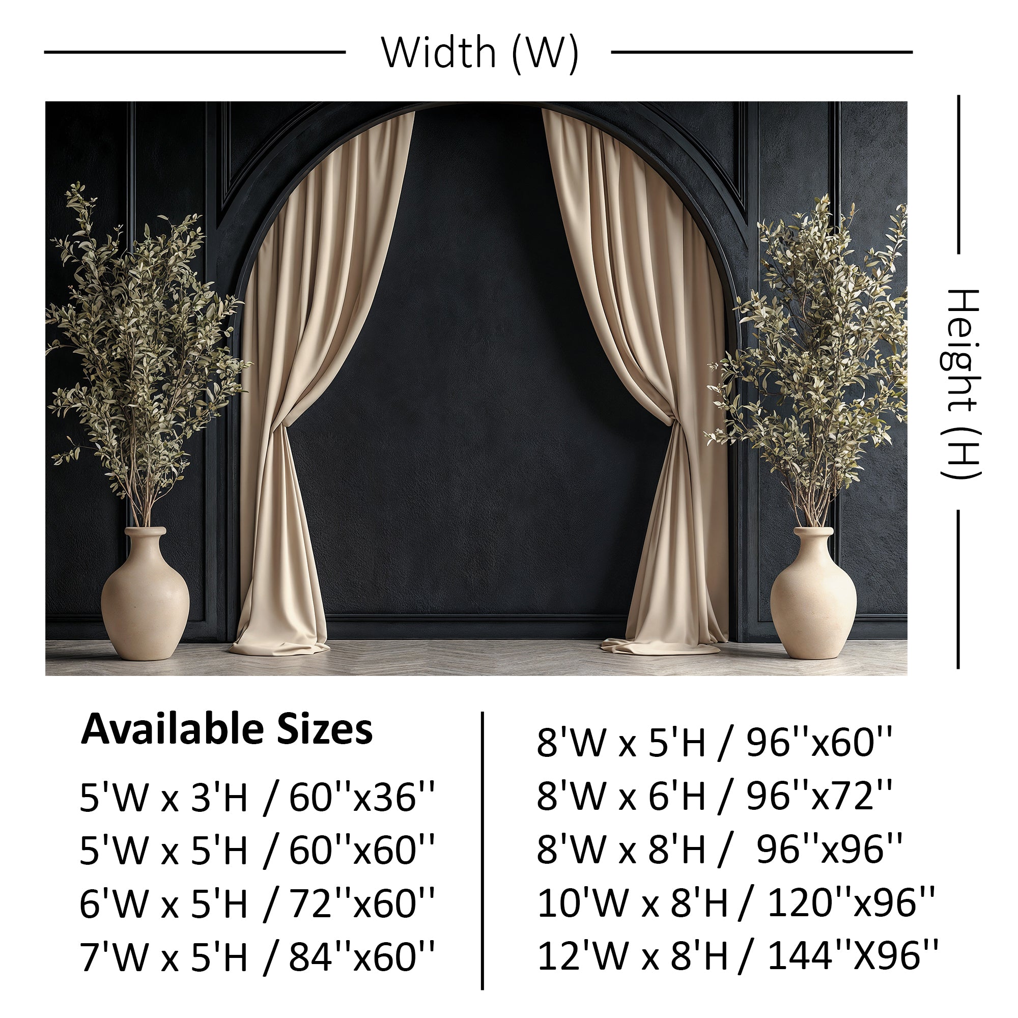 Modern Black Arch with Olive Branches Backdrop