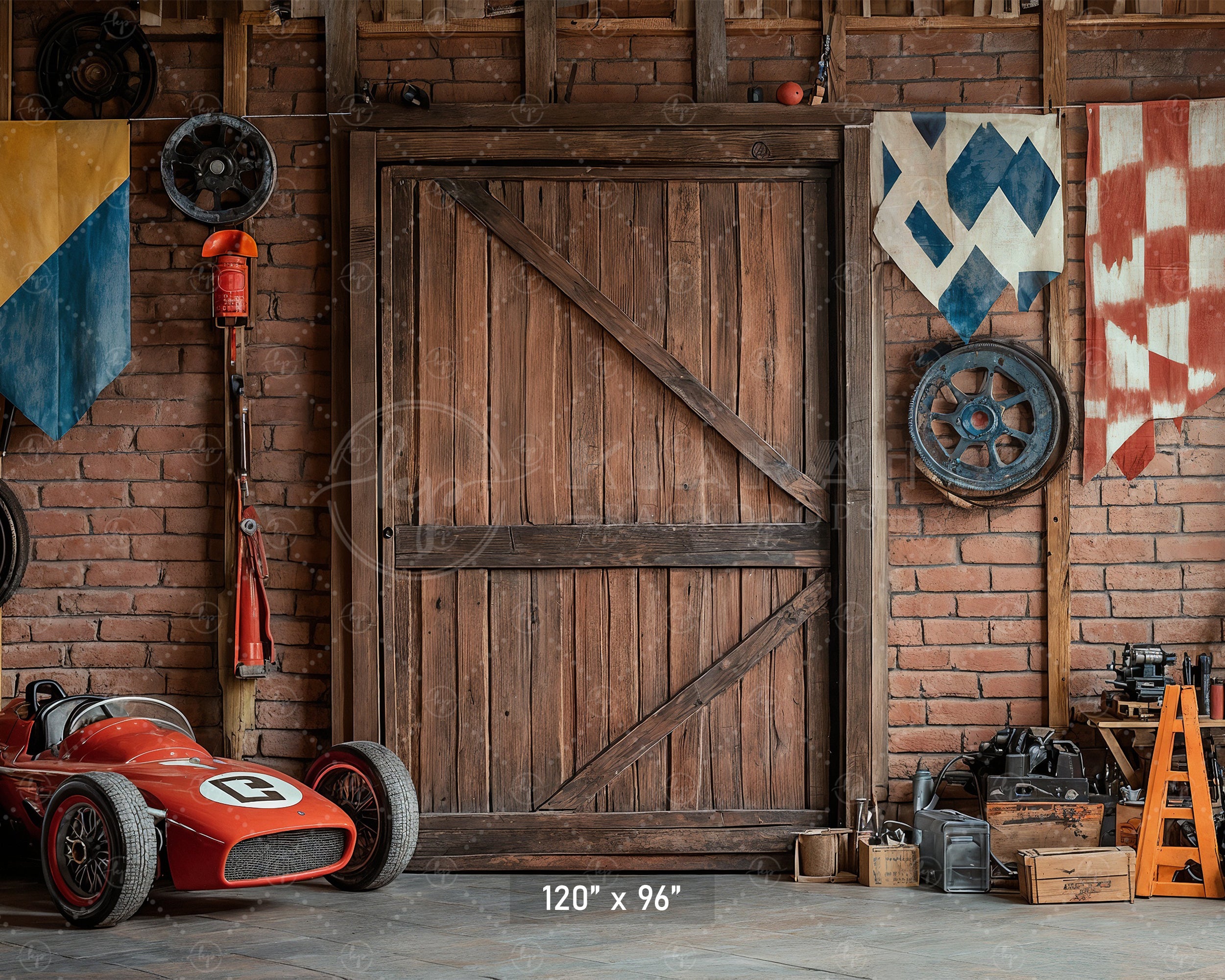 Vintage Racing Garage Backdrop
