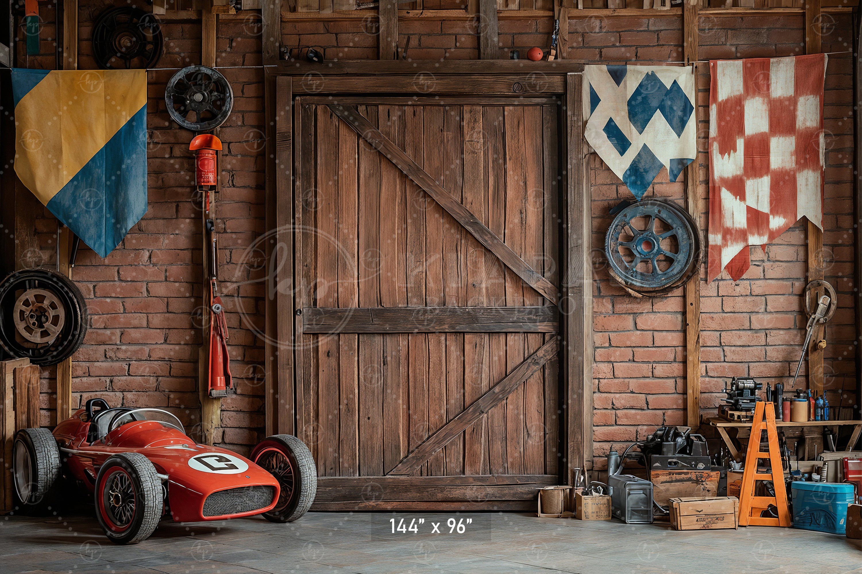 Vintage Racing Garage Backdrop