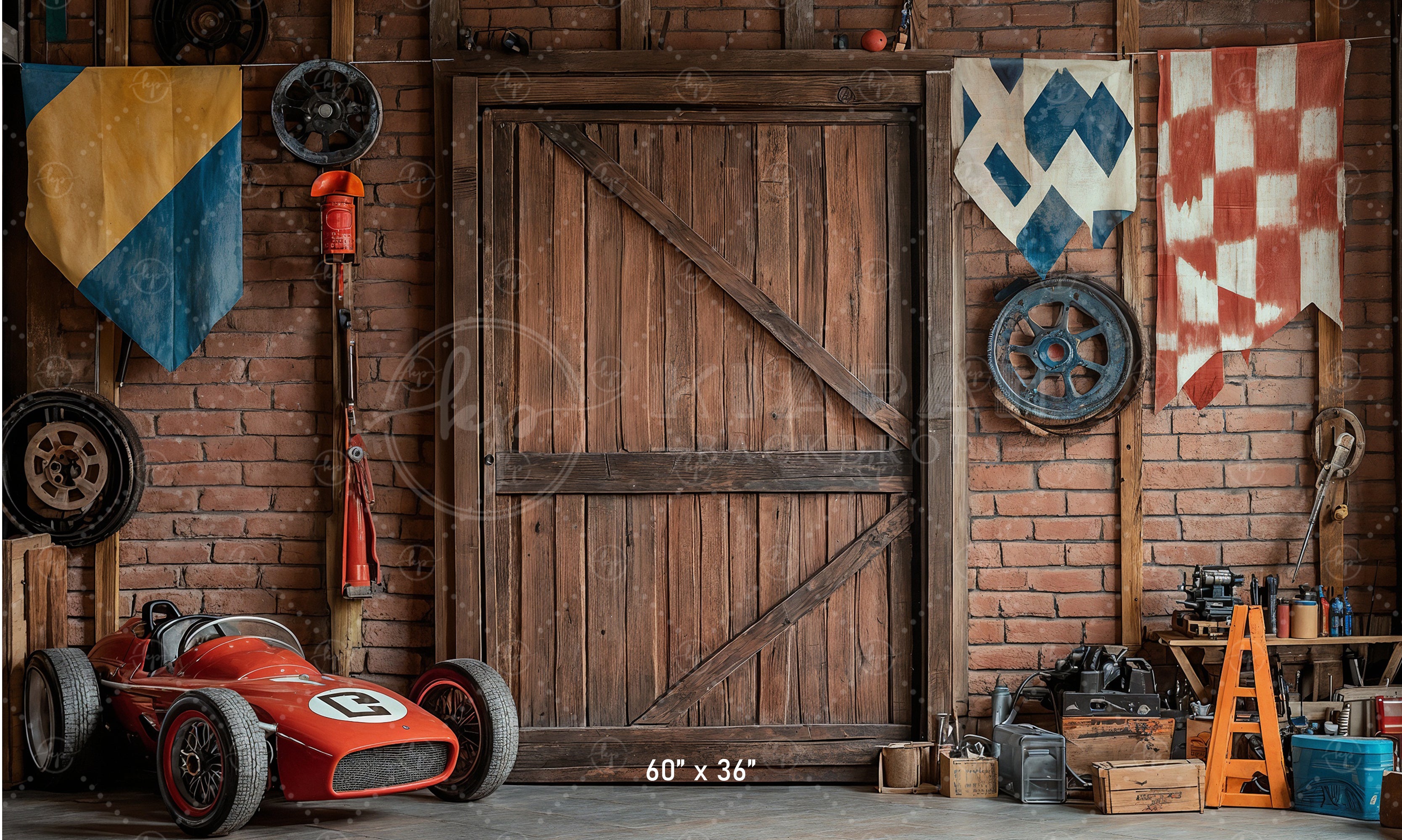 Vintage Racing Garage Backdrop